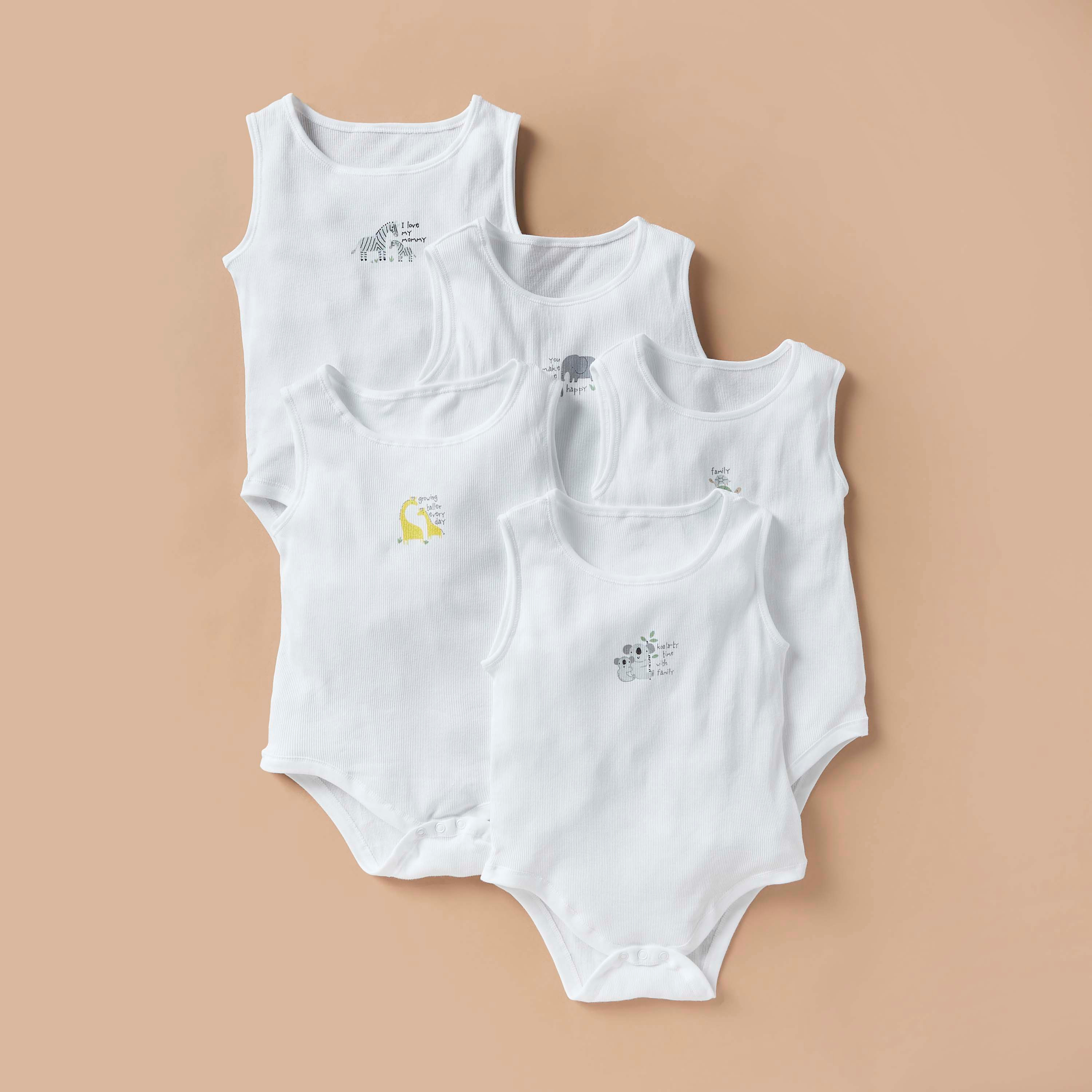 بودي سوت دون أكمام بطبعات حيوانات من جونيورز- طقم من 5 قطع-baby-boys-clothing-multipacks-image-1