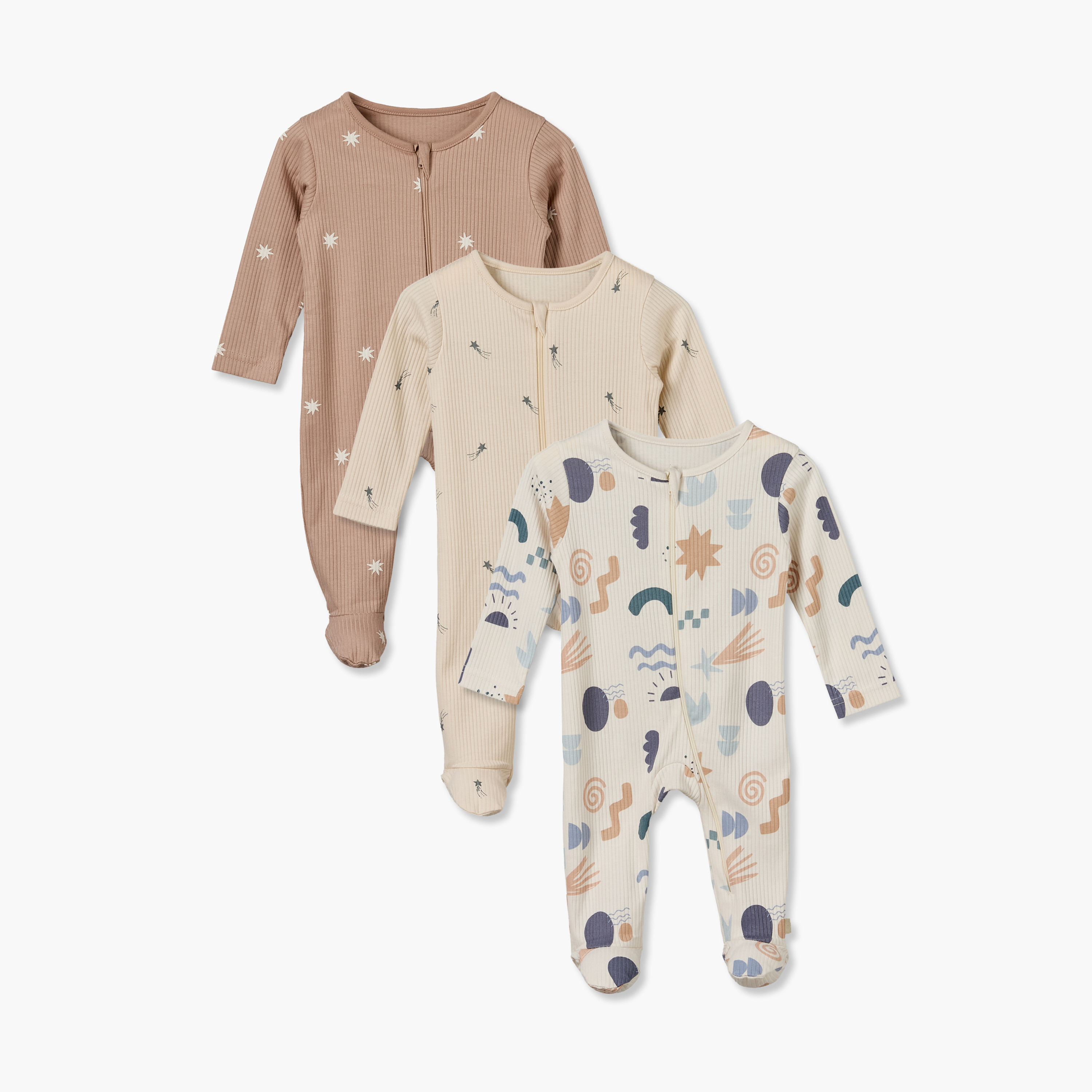 بدلات نوم قطن بياقة ضيقة وأكمام طويلة  وطبعات من جونيورز - عبوة 3 قطع-baby-boys-clothing-nightwear-sleepsuits-image-1