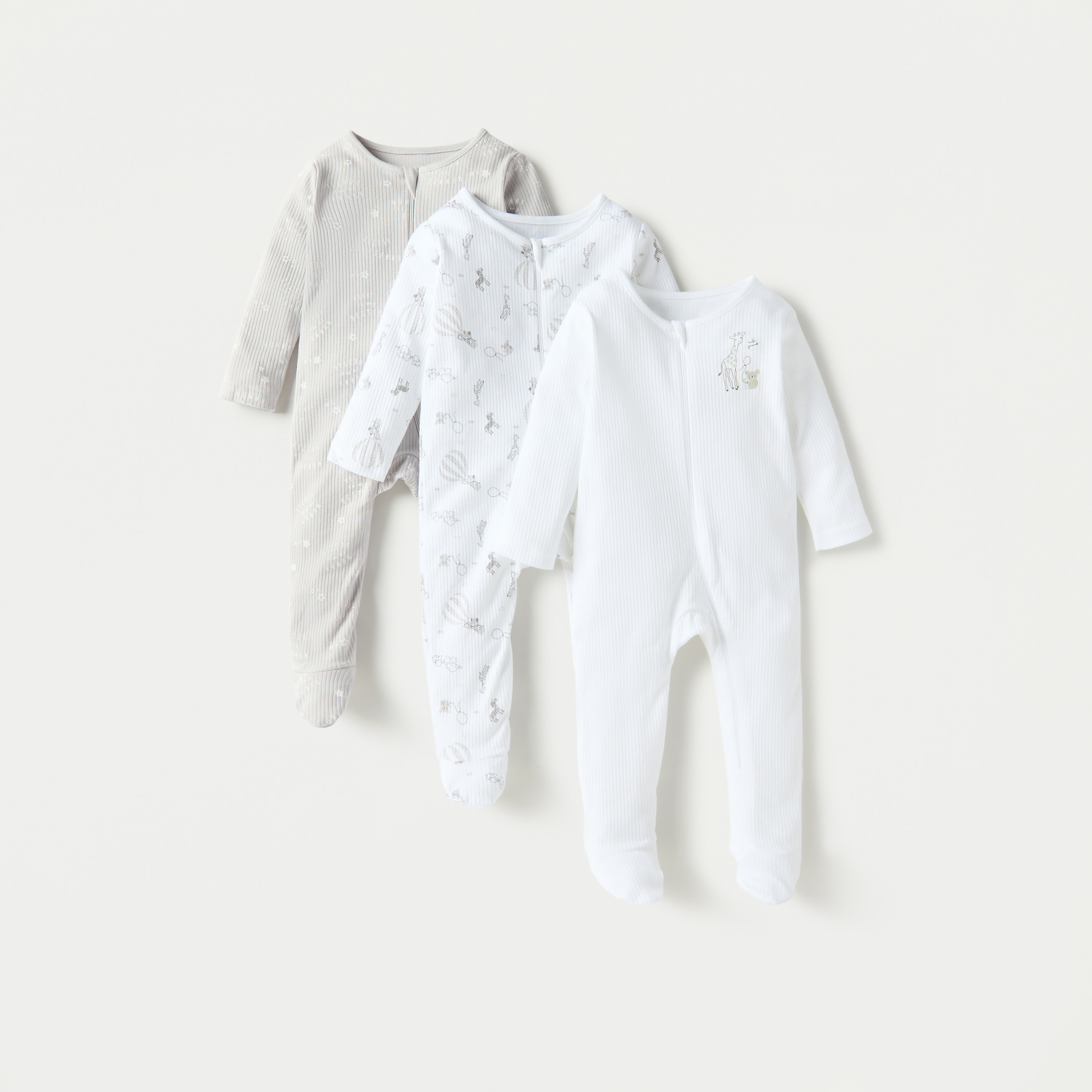 بدلة نوم بأكمام طويلة وأقدام مغلقة وسحاب إغلاق من جونيورز - طقم من 3 قطع-baby-girls-clothing-nightwear-sleepsuits-image-7