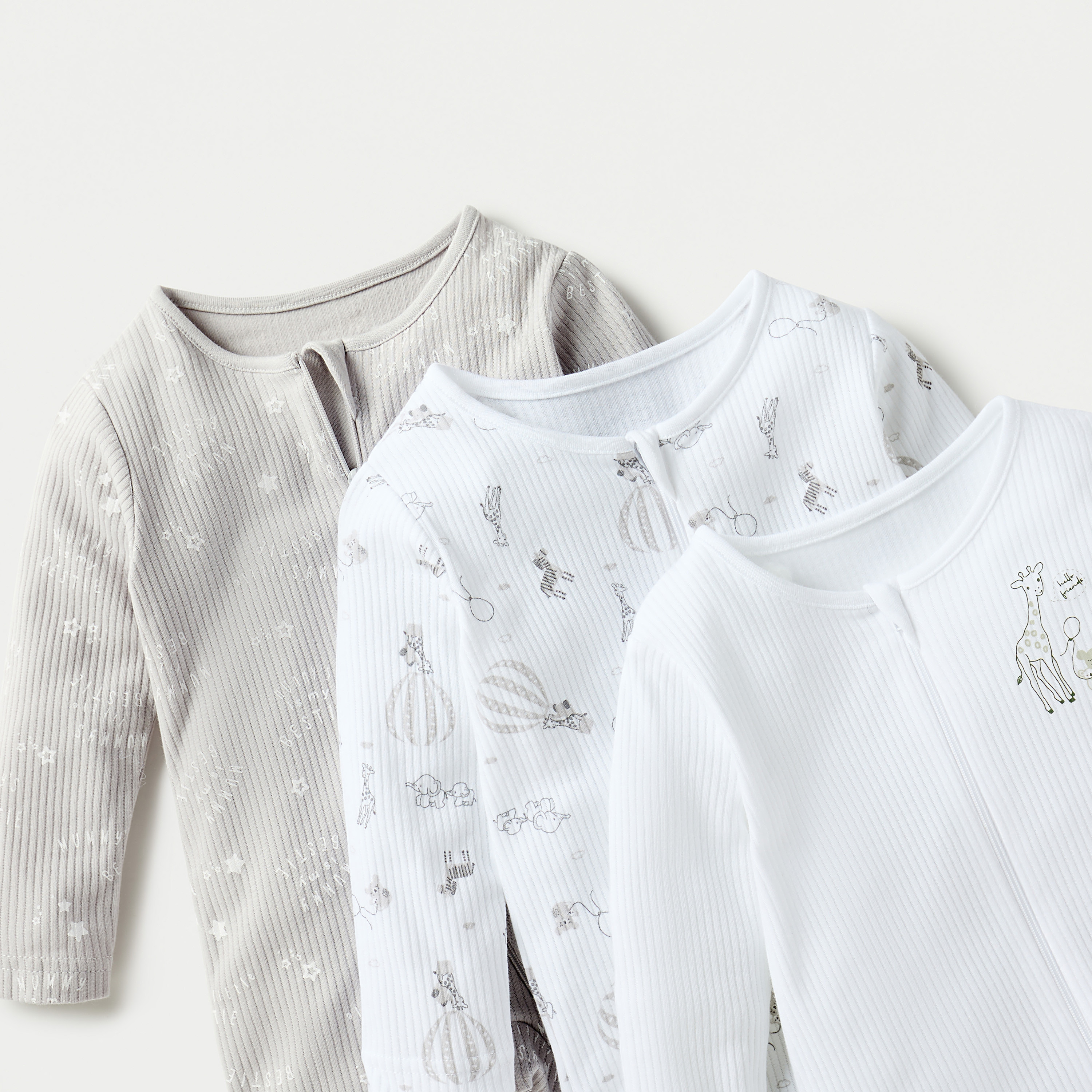 بدلة نوم بأكمام طويلة وأقدام مغلقة وسحاب إغلاق من جونيورز - طقم من 3 قطع-baby-girls-clothing-nightwear-sleepsuits-image-3