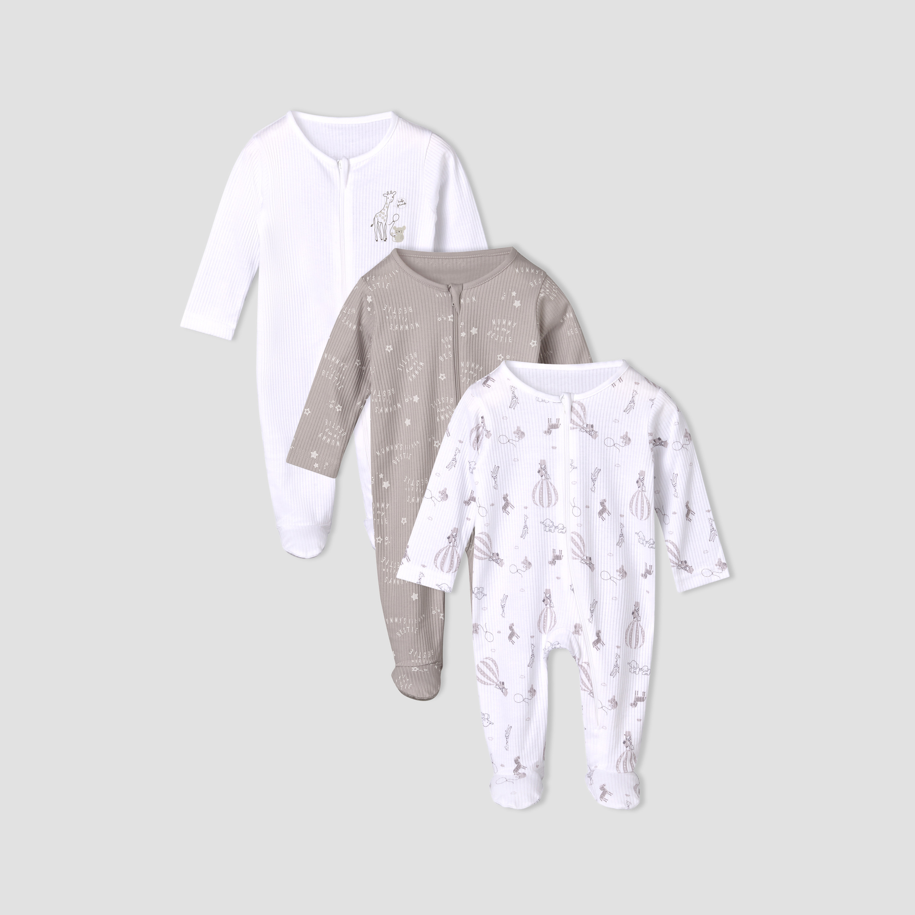 Pack of 3 Juniors Cotton Round Neck Long Sleeves Sleepsuit with Zip Closure-promo_babyshop_Buy2for115_QAT130126-image-1