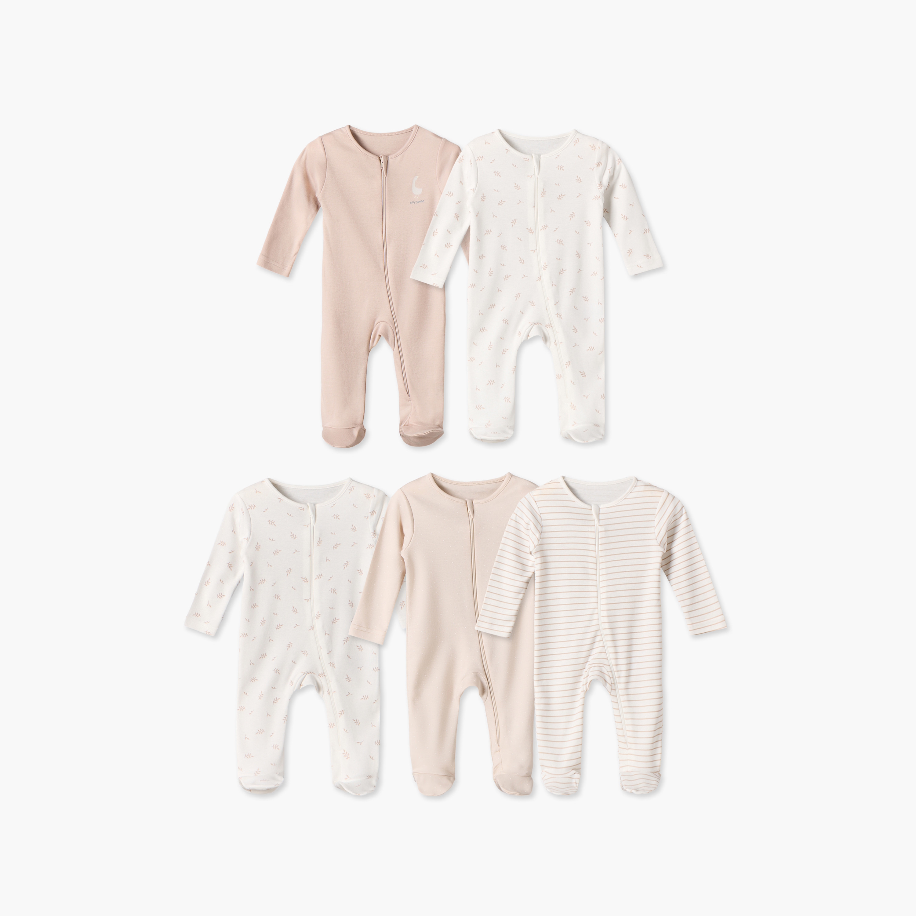 Pack of 5 Juniors Cotton Crew Neck Long Sleeves Sleepsuit with Zip Closure-baby-boys-clothing-nightwear-sleepsuits-image-1