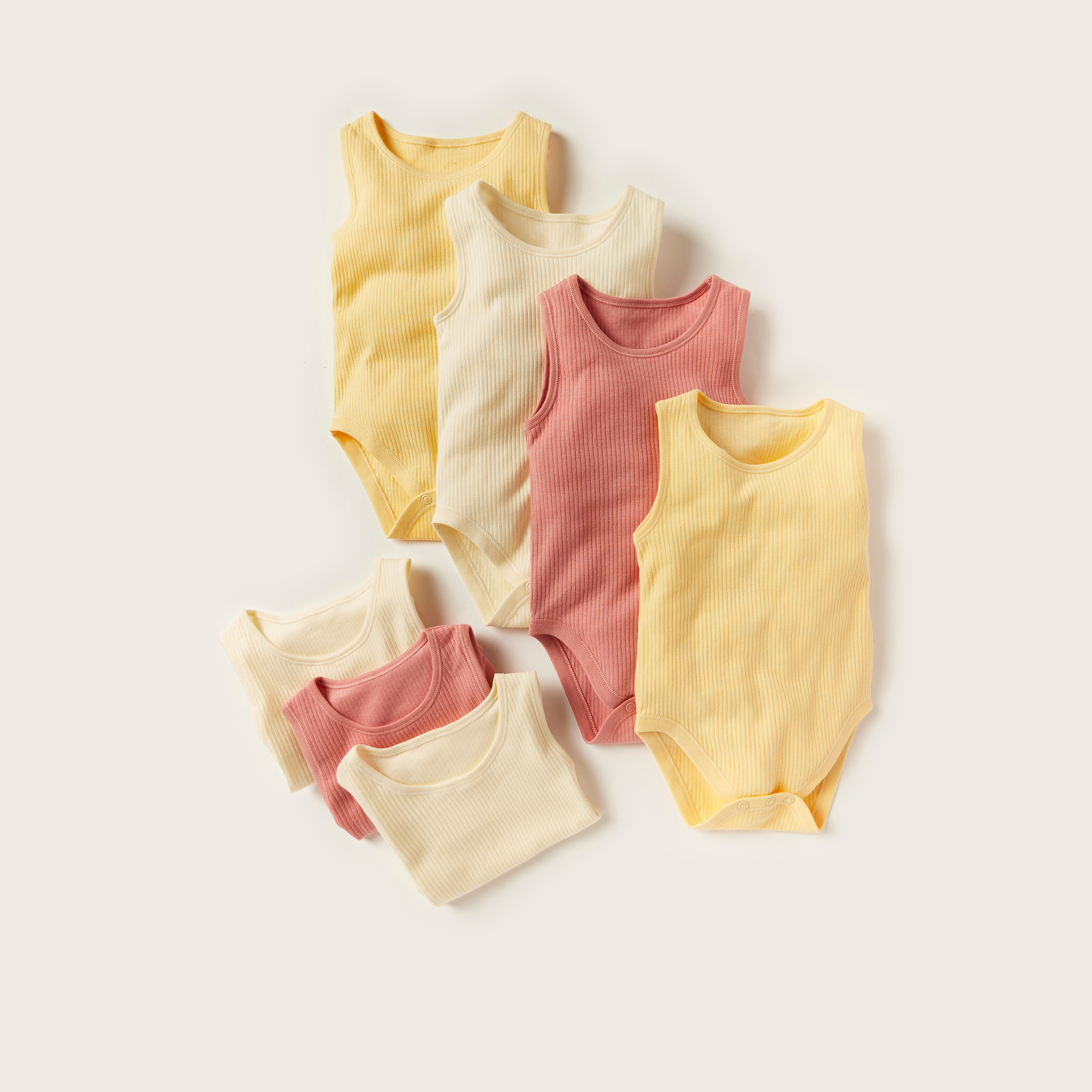 Juniors Textured Sleeveless Bodysuit with Snap Button Closure - Set of 7-baby-girls-clothing-bodysuits-image-1