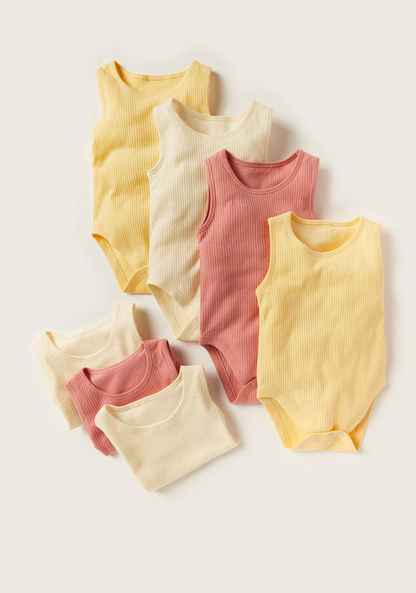 Juniors Textured Sleeveless Bodysuit with Snap Button Closure - Set of 7-Multipacks-image-0