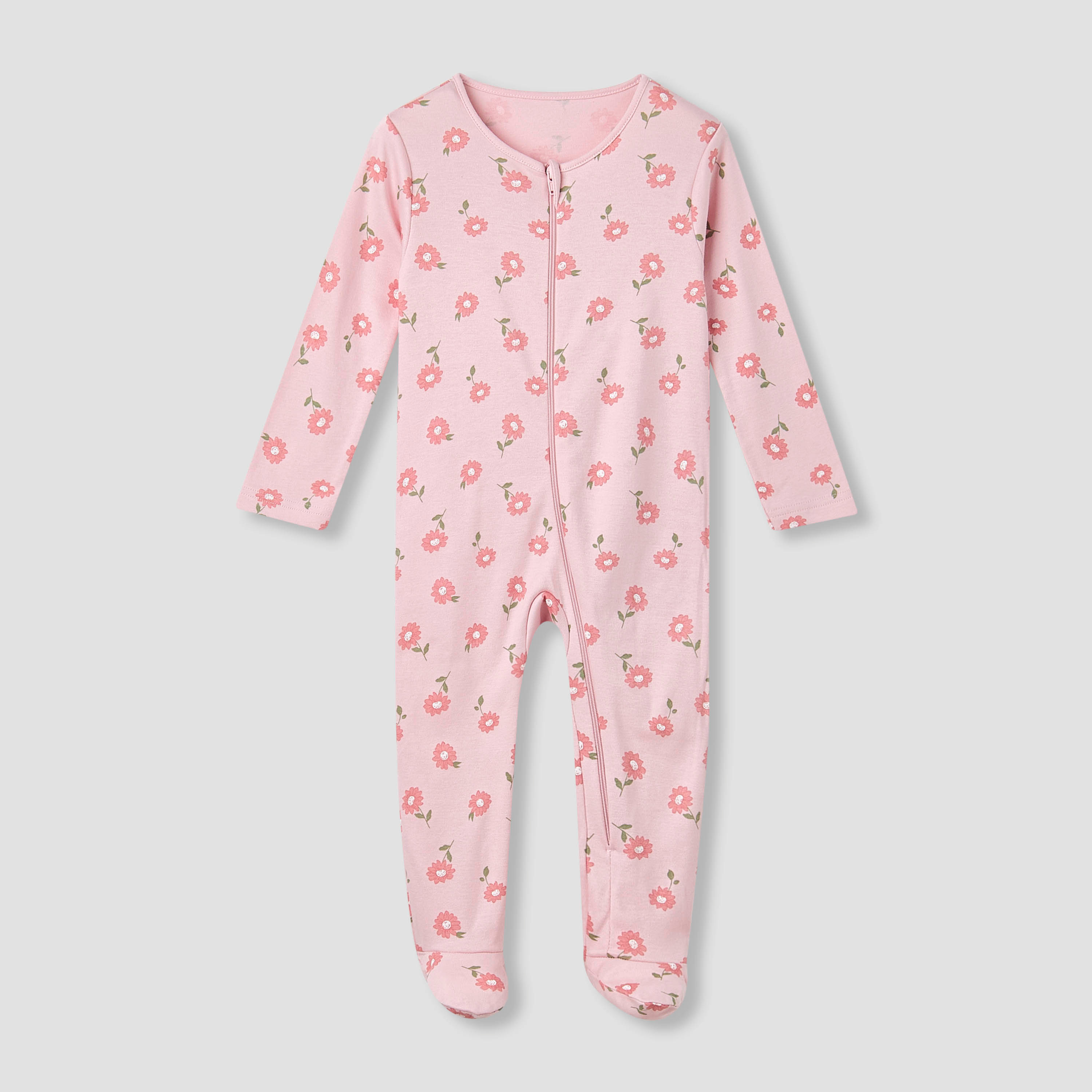 Juniors Footed Sleepsuit with Floral Print - Cotton - Long Sleeves - Set of 5-baby-girls-clothing-nightwear-sleepsuits-image-3