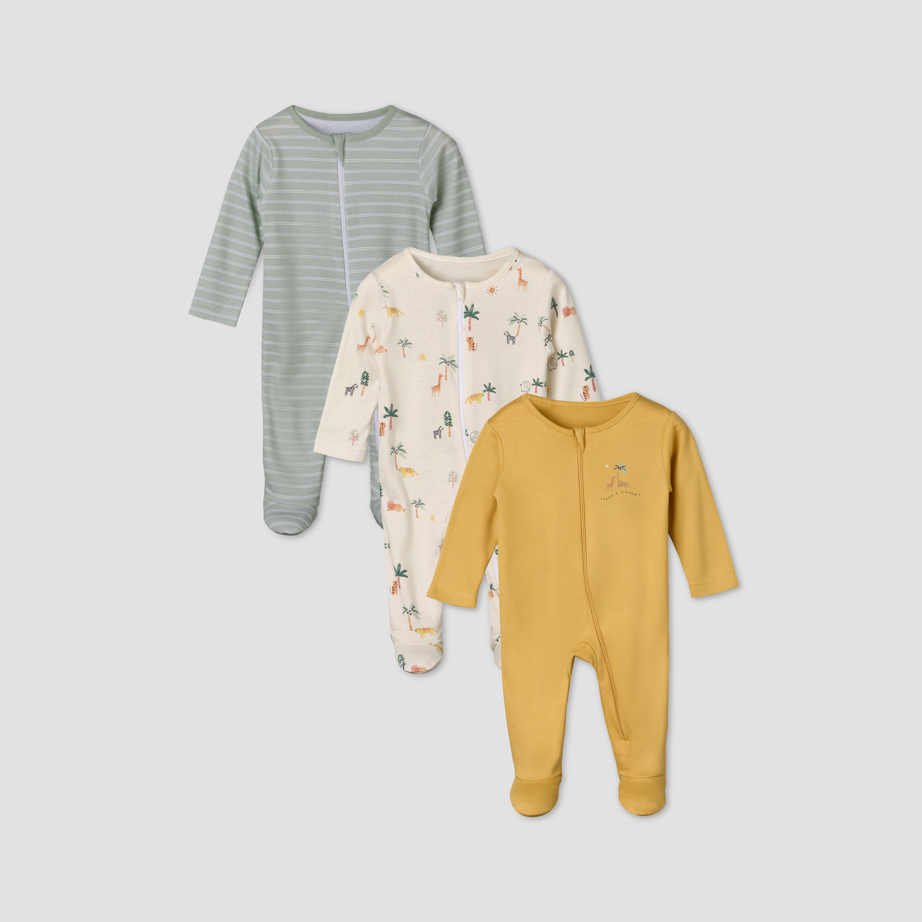 Pack of 3 Juniors Cotton Long Sleeves Sleepsuit with Safari Print-promo_babyshop_Buy2for115_QAT130126-image-1