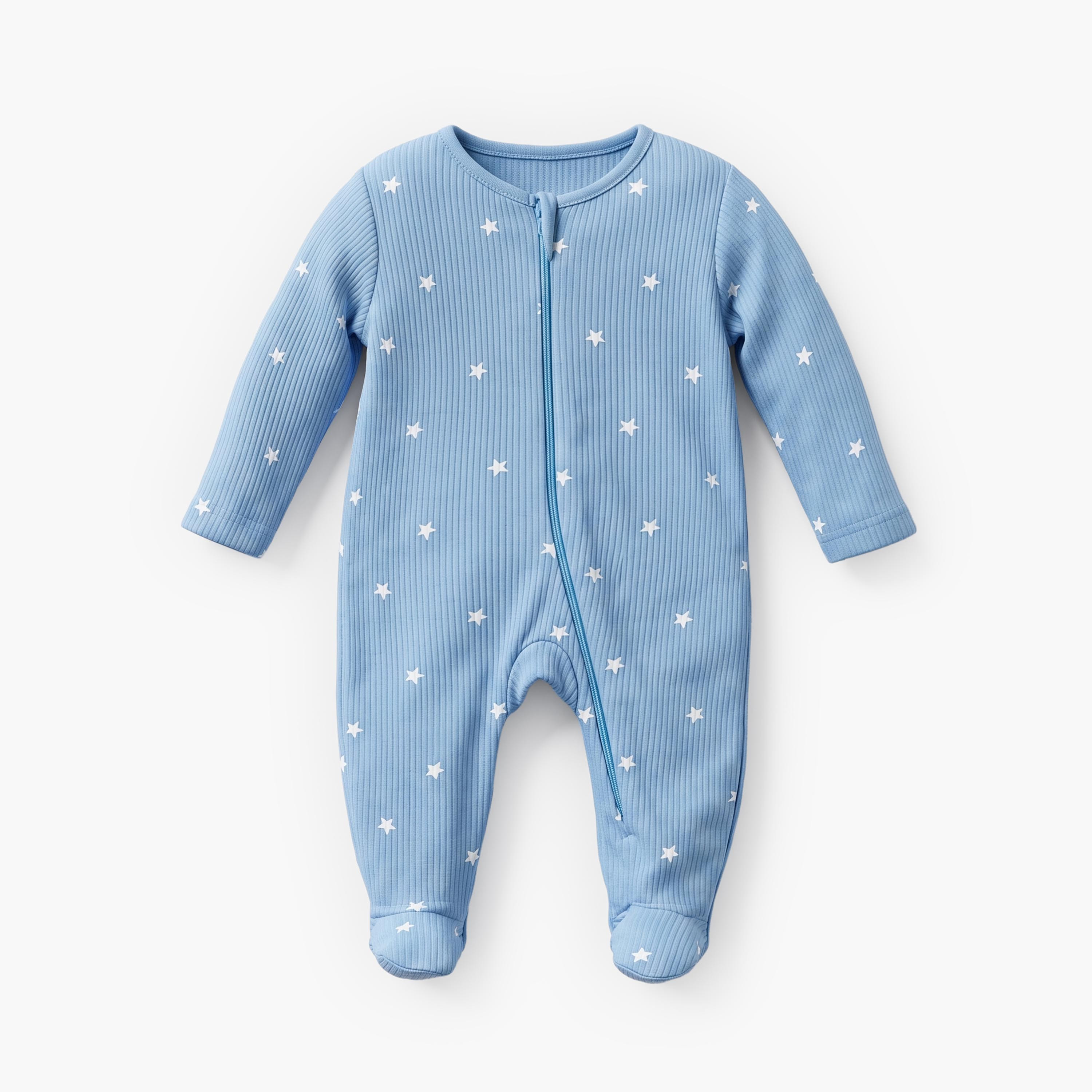بدلة نوم من القطن بياقة ضيقة وأكمام طويلة بطبعات نجوم من جونيورز - عبوة من 5 قطع-baby-boys-clothing-nightwear-sleepsuits-image-4