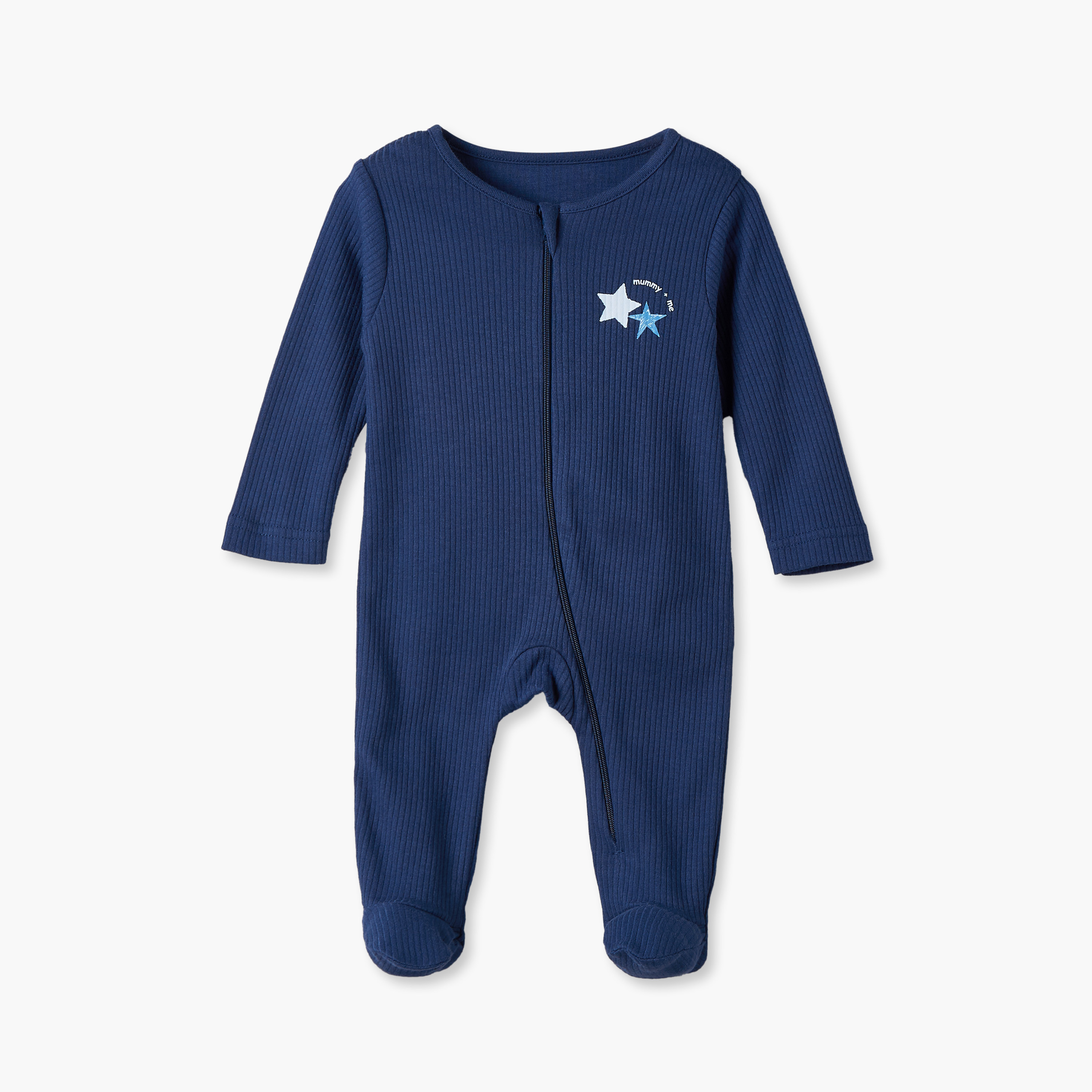 بدلة نوم من القطن بياقة ضيقة وأكمام طويلة بطبعات نجوم من جونيورز - عبوة من 5 قطع-baby-boys-clothing-nightwear-sleepsuits-image-5