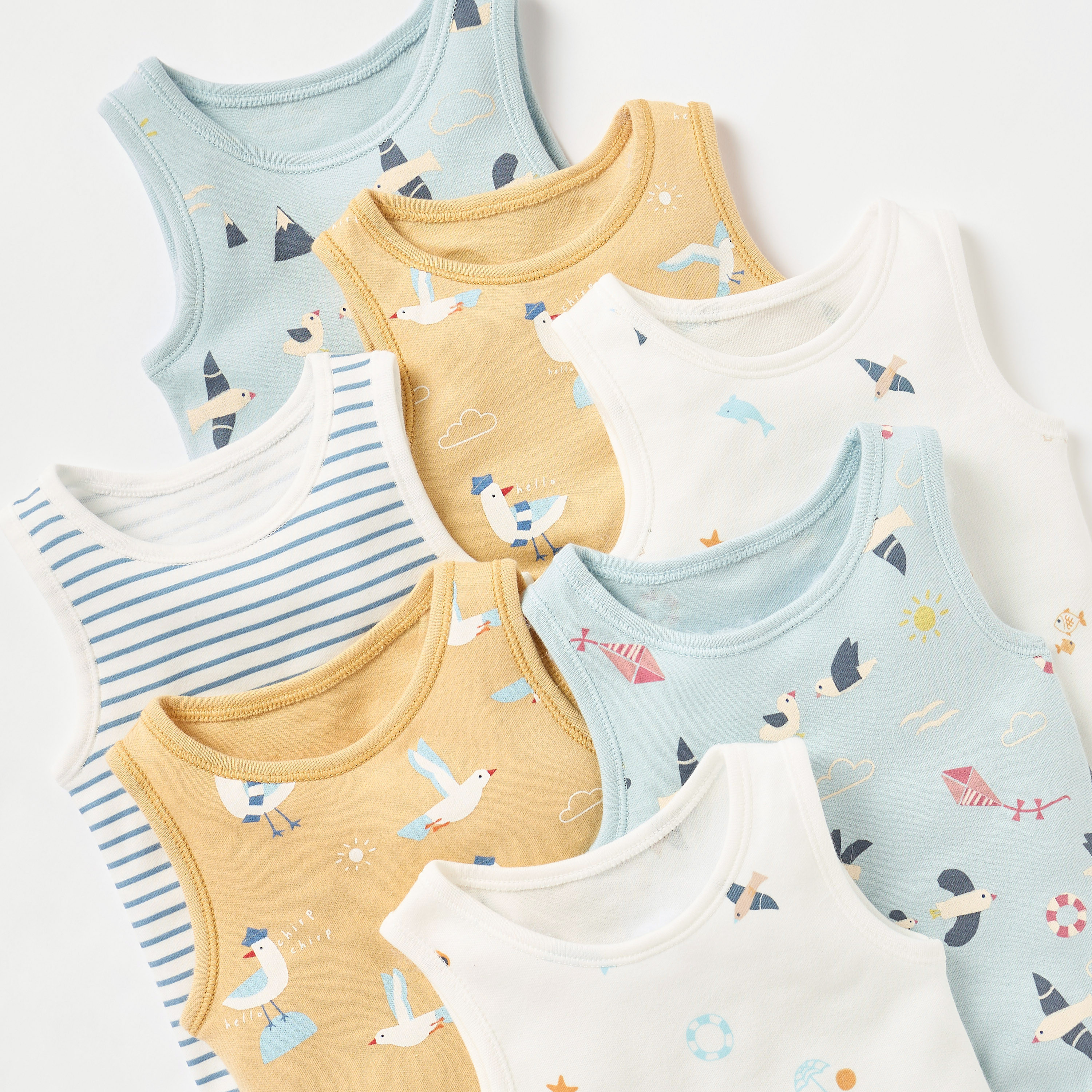 Juniors Bird Print Sleeveless Bodysuit with Snap Button Closure - Set of 7-baby-boys-clothing-multipacks-image-4