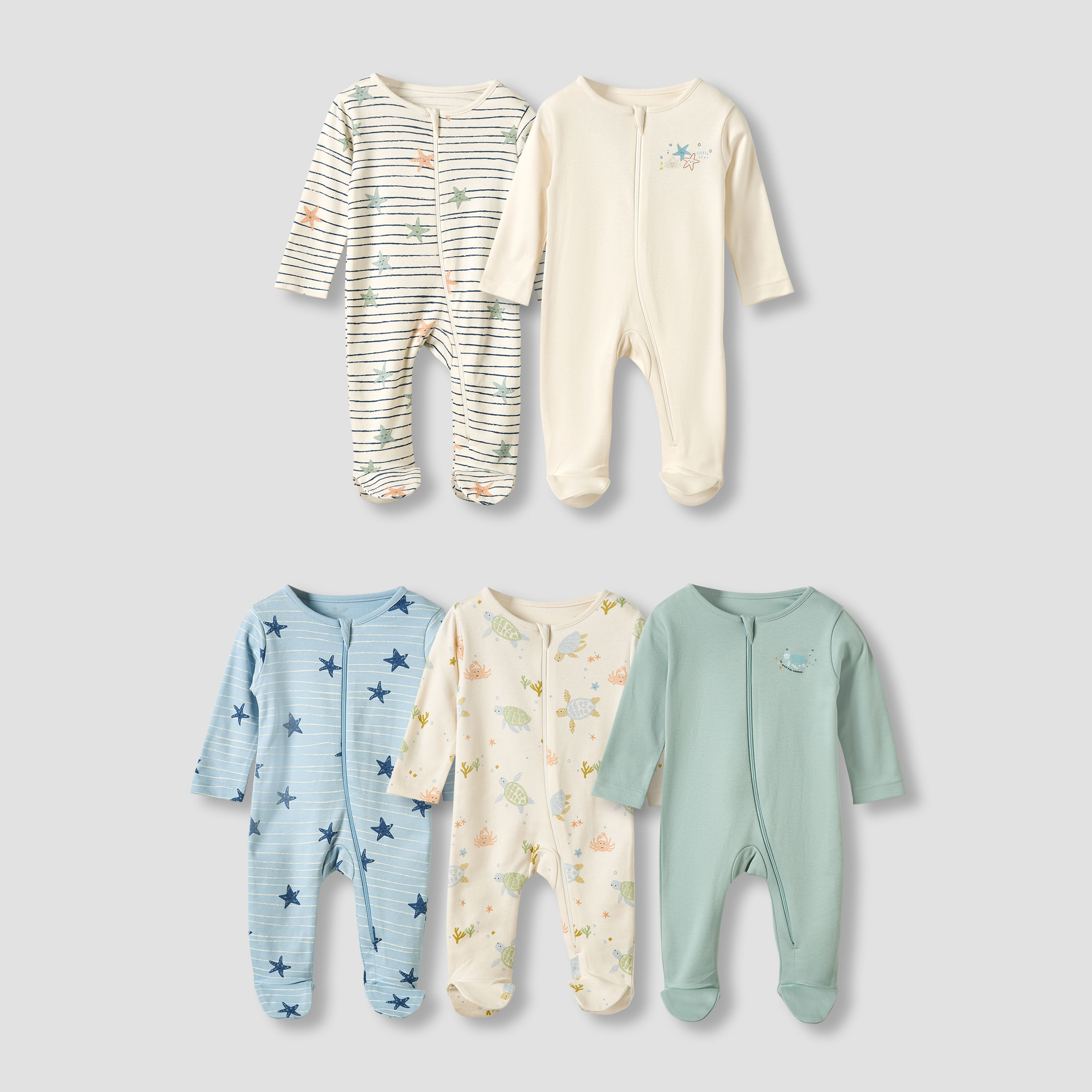 بدلة نوم قطن بياقة مستديرة وأقدام مغلقة وأكمام طويلة من جونيورز - طقم من 5 قطع-baby-boys-clothing-nightwear-sleepsuits-image-1