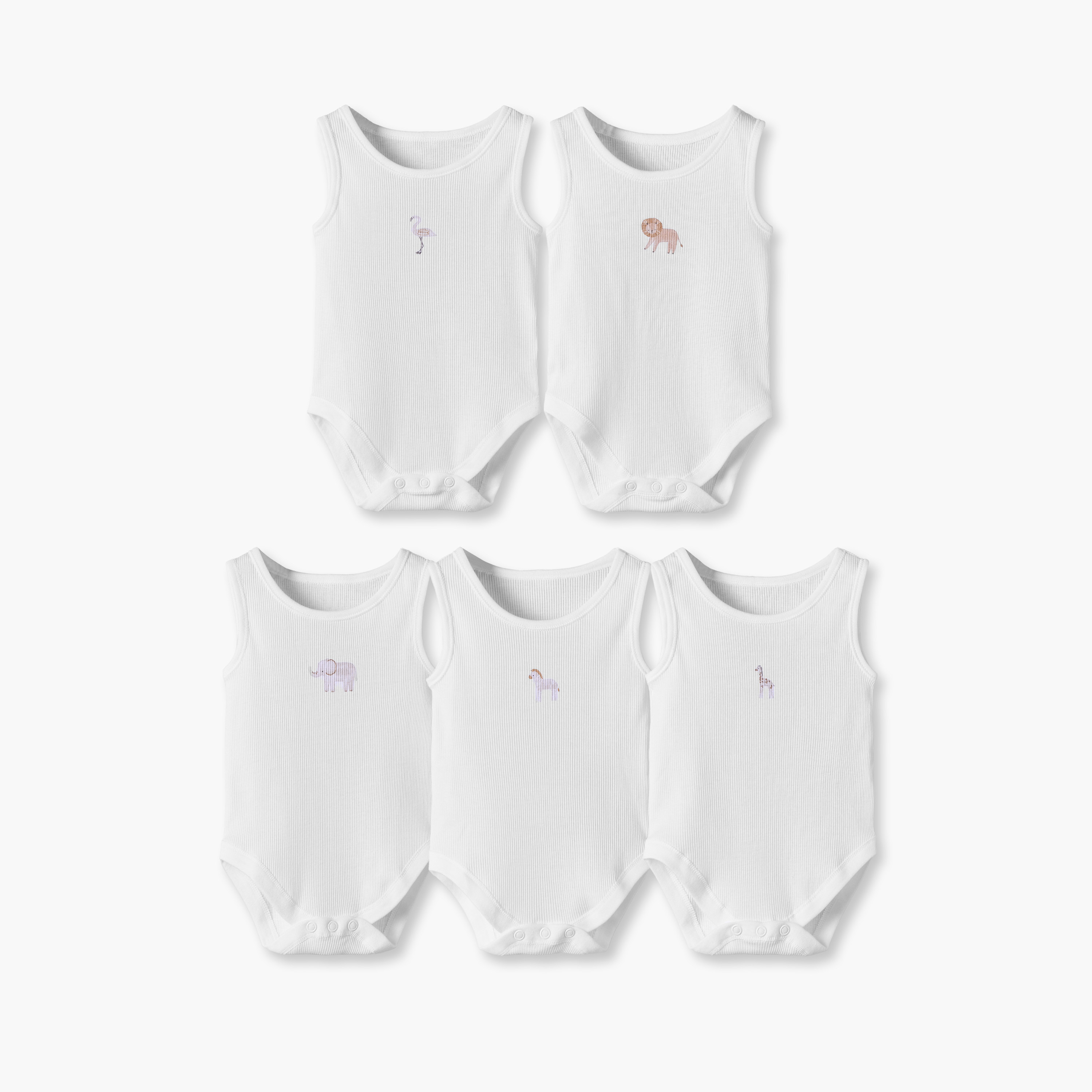 Pack of 5 Juniors Round Neck Sleeveless Bodysuit with Safari Print-baby-boys-clothing-bodysuits-image-1