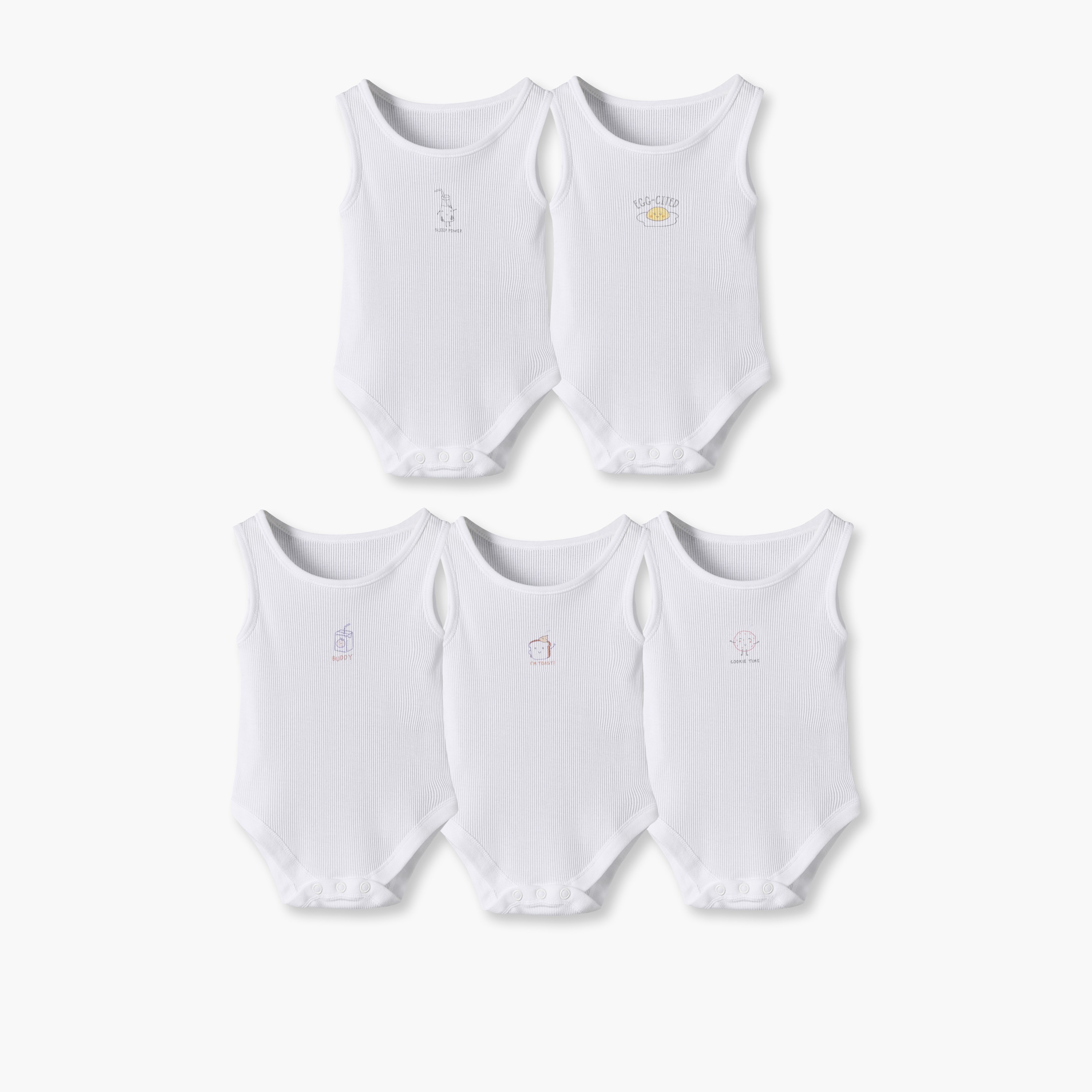 Pack of 5 Juniors Crew Neck Sleeveless Bodysuit with Graphic Print-baby-boys-clothing-bodysuits-image-1