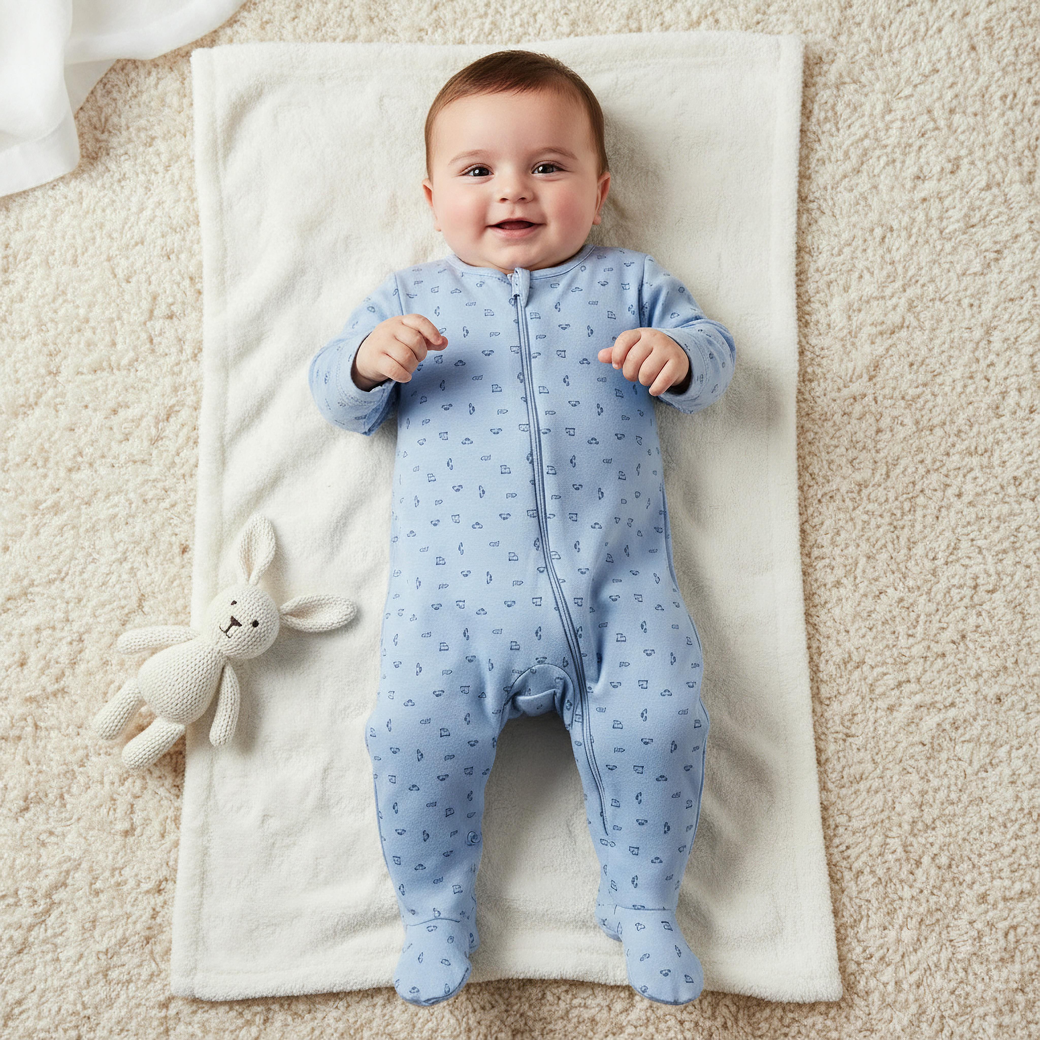 Pack of 5 Juniors Cotton Round Neck Long Sleeve Sleepsuit with Zip Closure-baby-boys-clothing-nightwear-sleepsuits-image-2