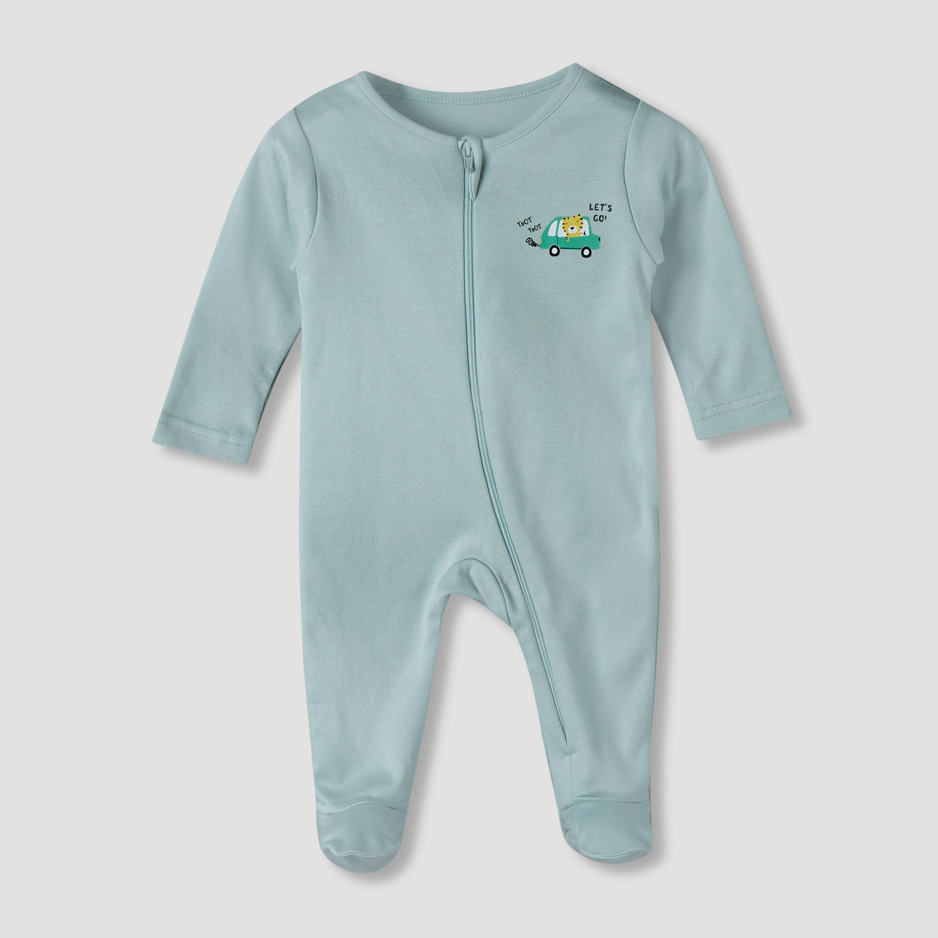 Pack of 5 Juniors Cotton Round Neck Long Sleeve Sleepsuit with Zip Closure-baby-boys-clothing-nightwear-sleepsuits-image-5