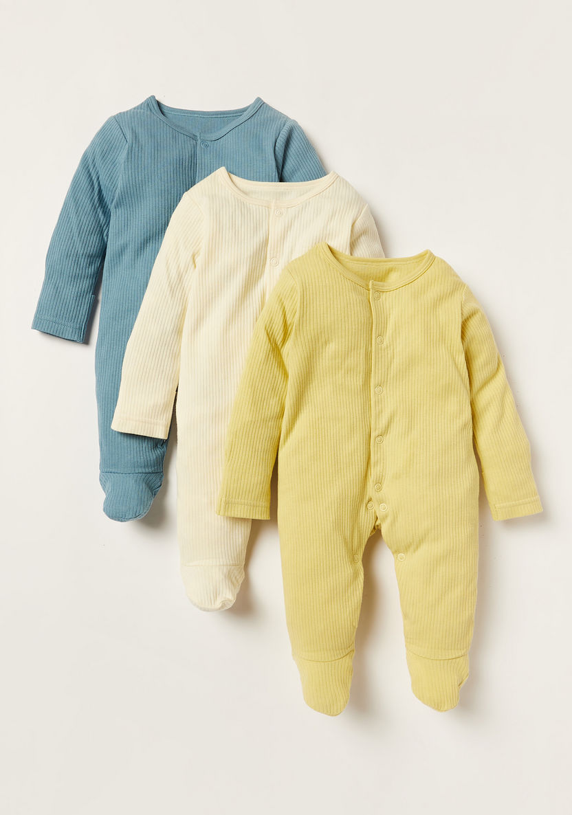 Juniors Textured Sleepsuit with Long Sleeves - Set of 3-Sleepsuits-image-0