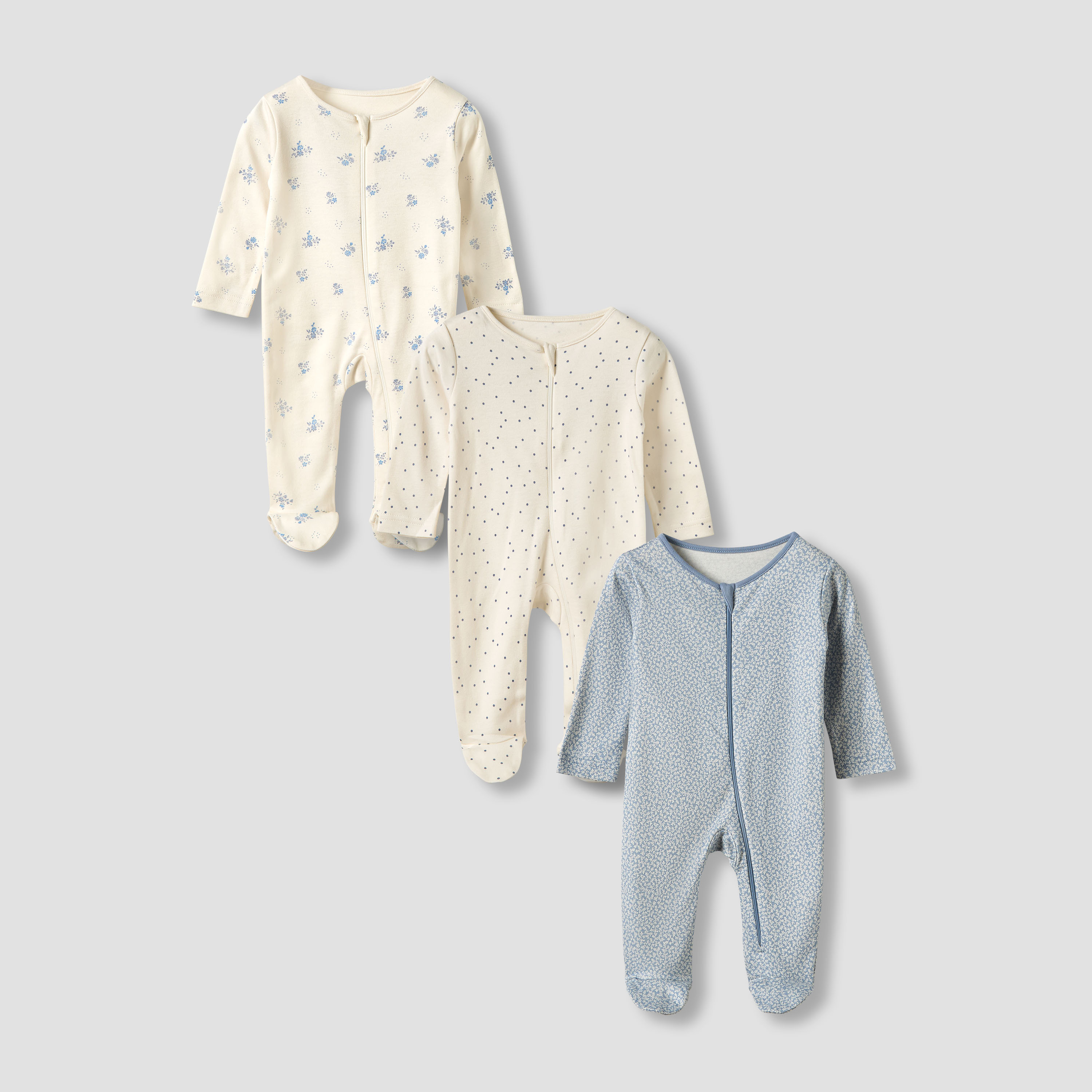 Juniors Round Neck Sleepsuit with Closed Feet - Cotton - Long Sleeves - Set of 3-baby-girls-clothing-nightwear-sleepsuits-image-1