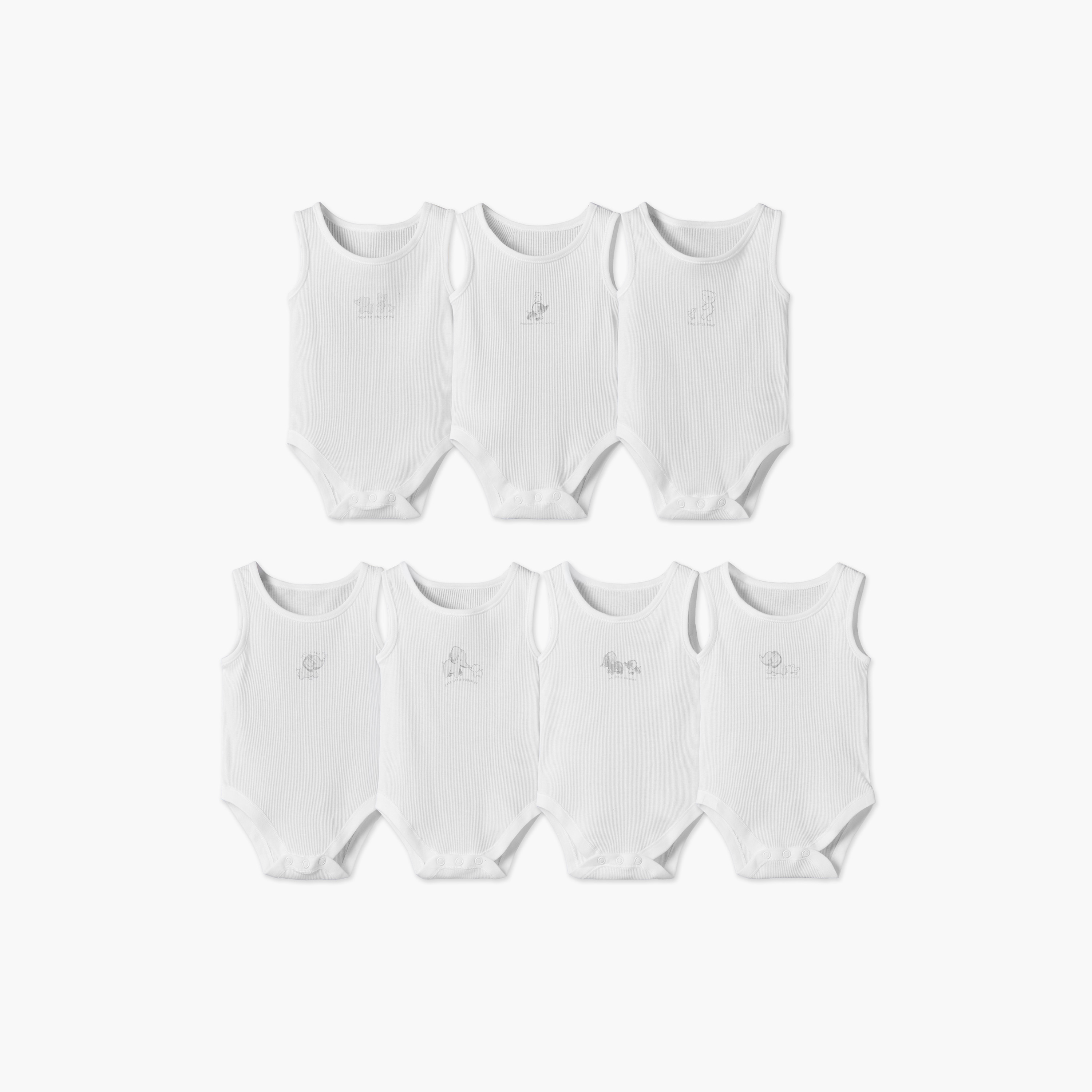 Pack of 7 Juniors Round Neck Sleeveless Bodysuit with Elephant Print-baby-boys-clothing-bodysuits-image-1