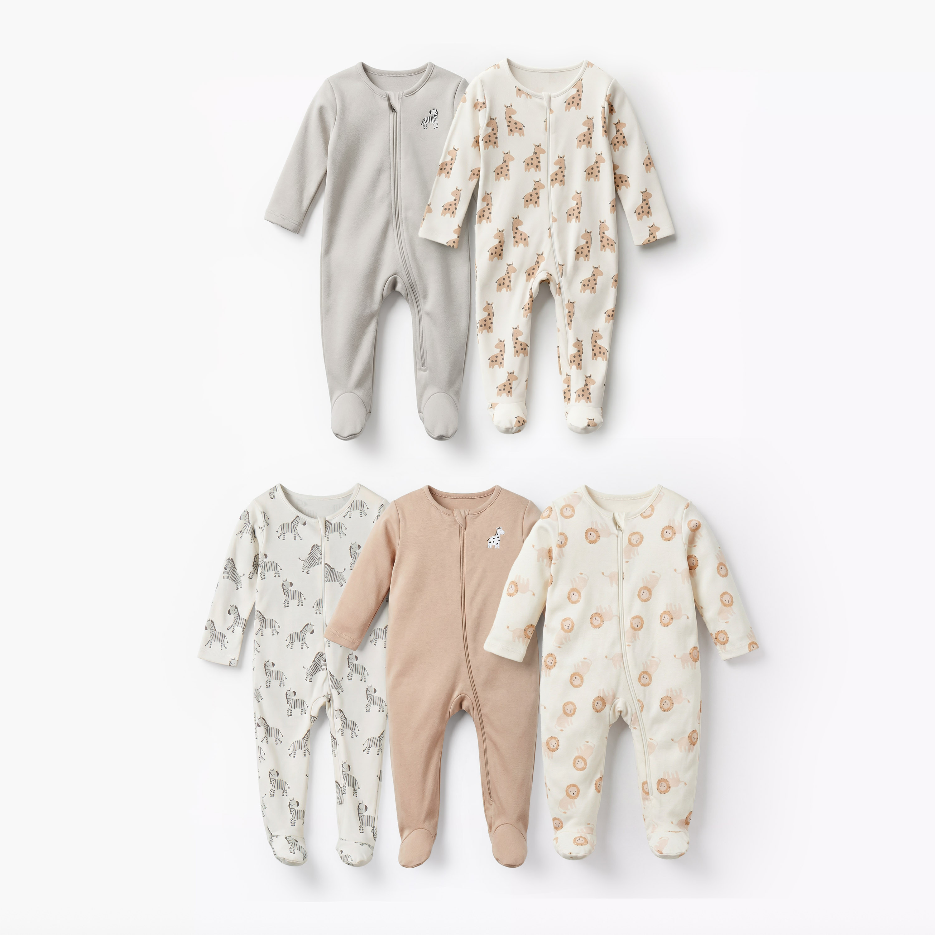 Pack of 5 Juniors Cotton Round Neck Long Sleeve Sleepsuit with Zip Closure-baby-boys-clothing-nightwear-sleepsuits-image-1