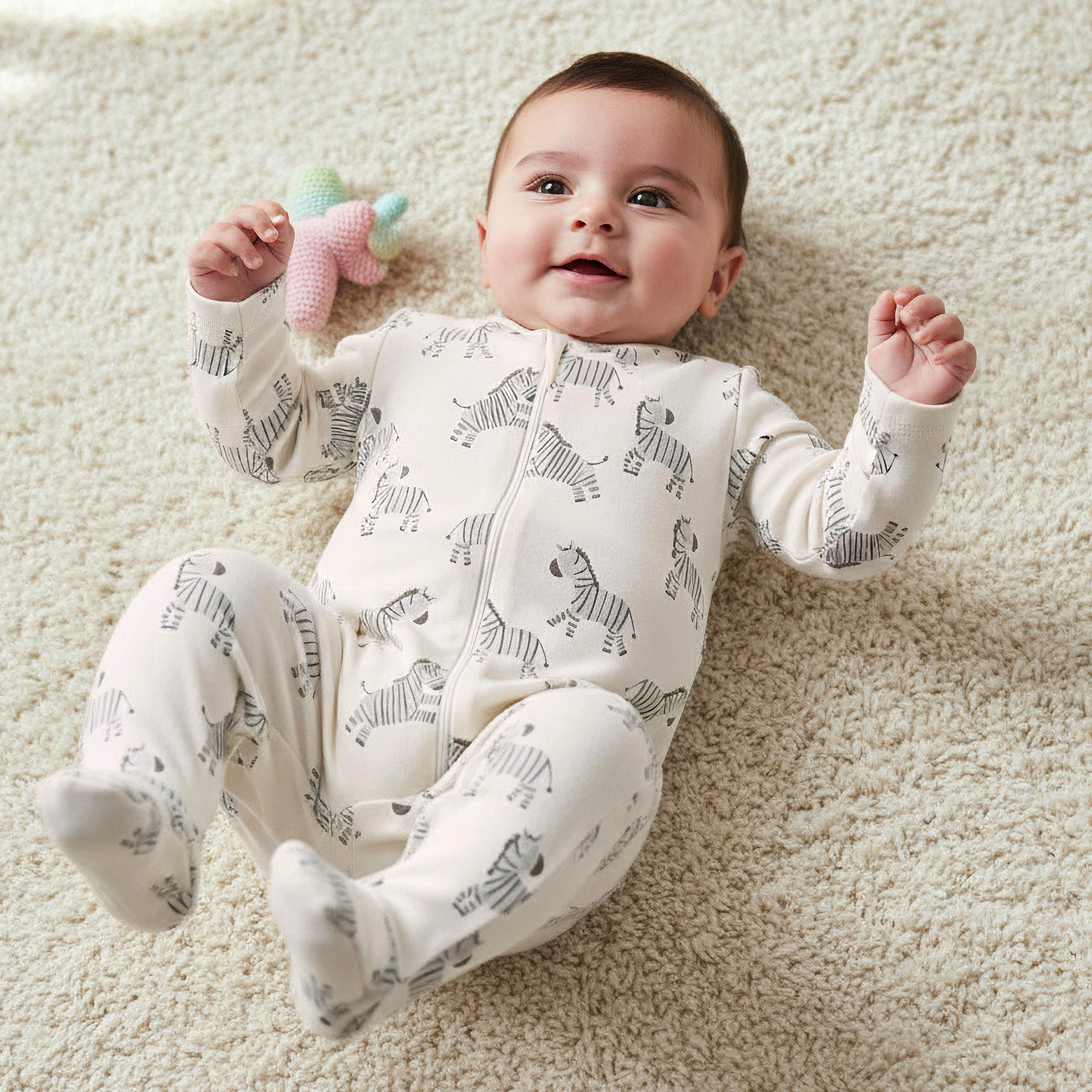 Pack of 5 Juniors Cotton Round Neck Long Sleeve Sleepsuit with Zip Closure-baby-boys-clothing-nightwear-sleepsuits-image-2