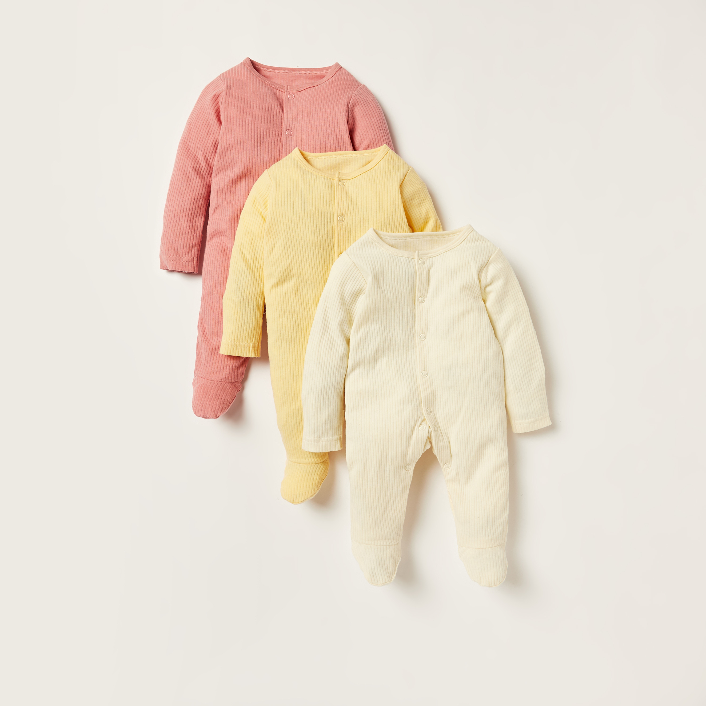 Juniors Textured Sleepsuit with Long Sleeves - Set of 3-baby-girls-clothing-nightwear-sleepsuits-image-1