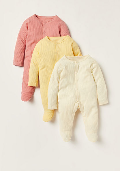 Juniors Textured Sleepsuit with Long Sleeves - Set of 3-Sleepsuits-image-0