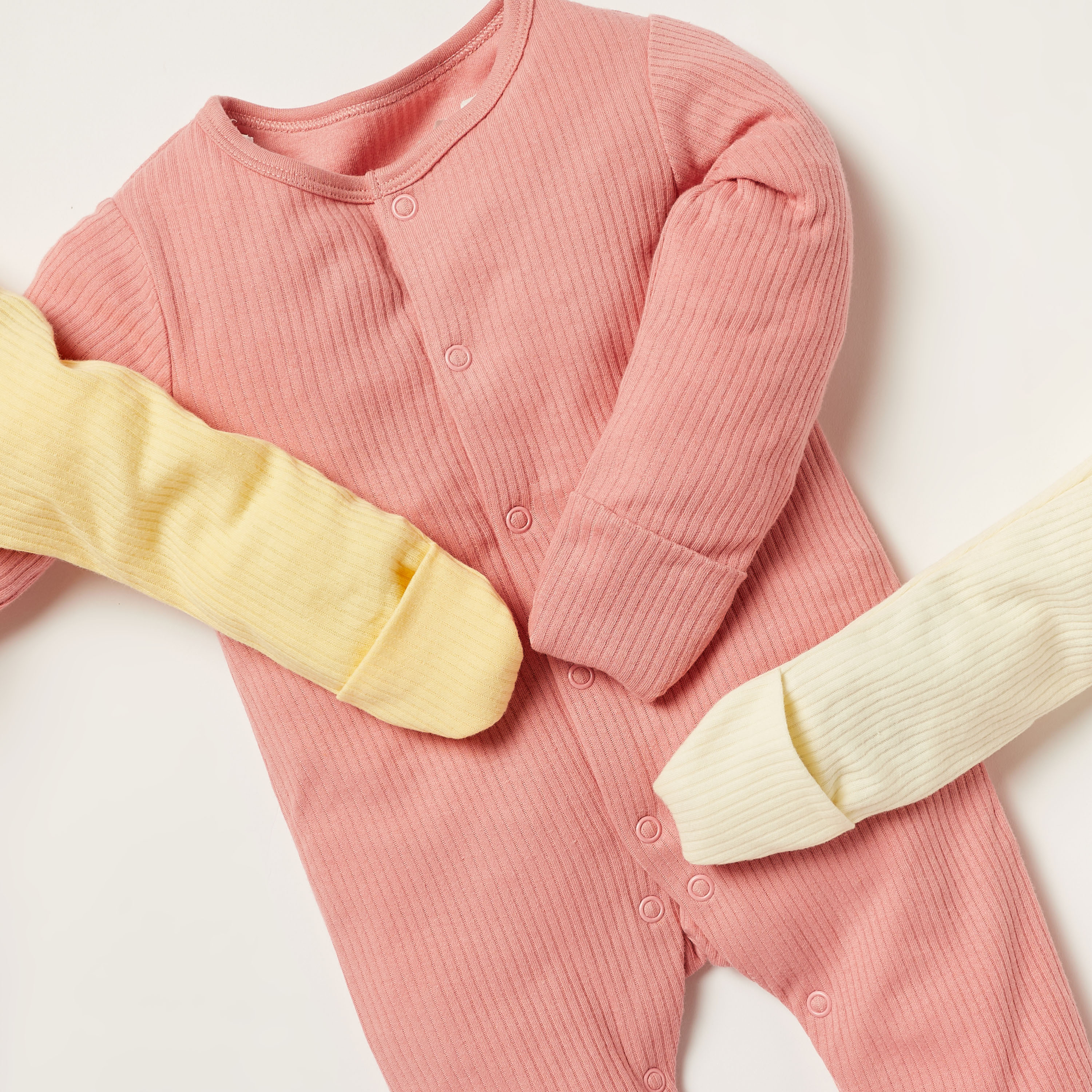 Juniors Textured Sleepsuit with Long Sleeves - Set of 3-baby-girls-clothing-nightwear-sleepsuits-image-5
