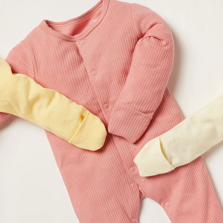 Juniors Textured Sleepsuit with Long Sleeves - Set of 3