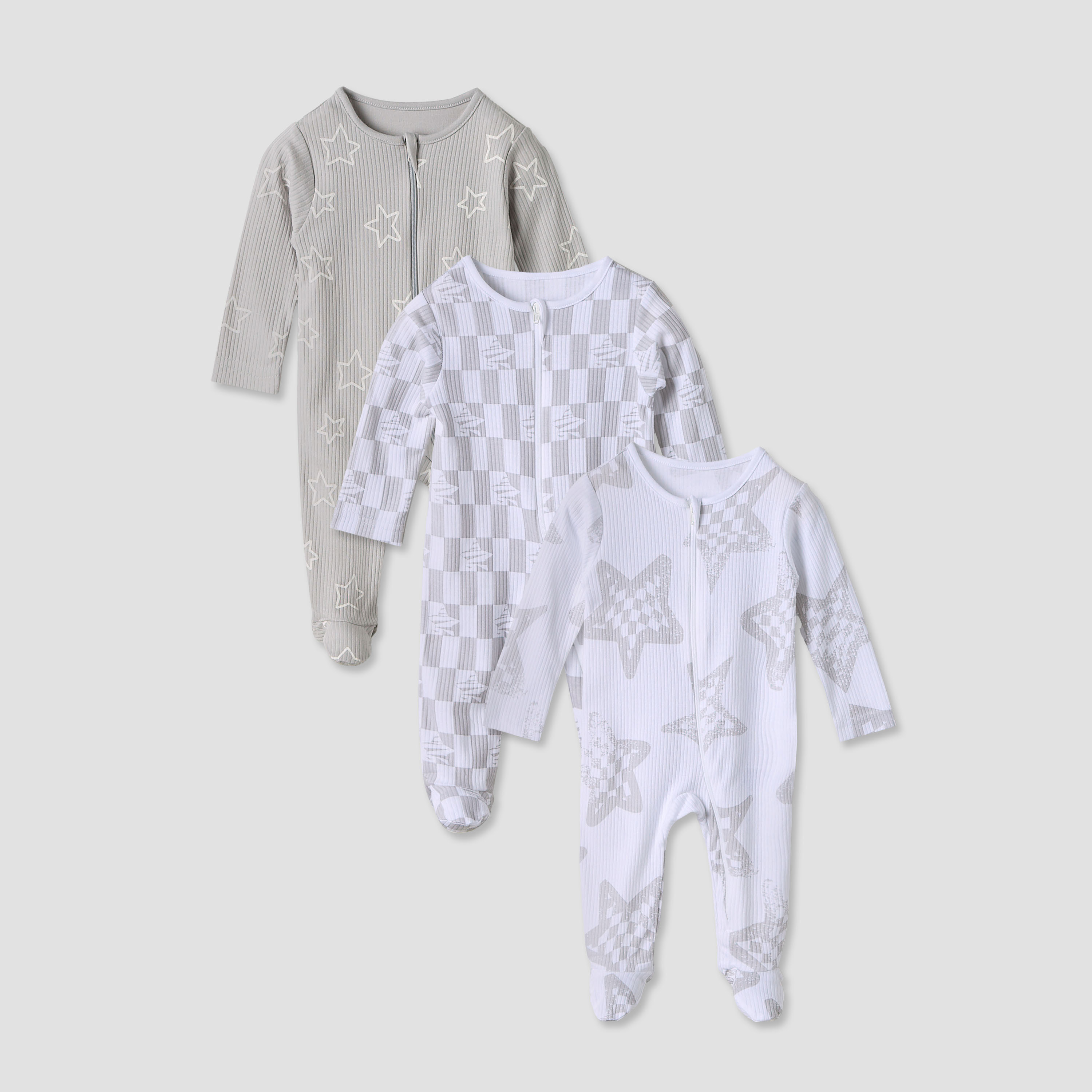 Juniors Round Neck Sleepsuit with Print - Cotton - Long Sleeves - Set of 3-baby-boys-clothing-nightwear-sleepsuits-image-1