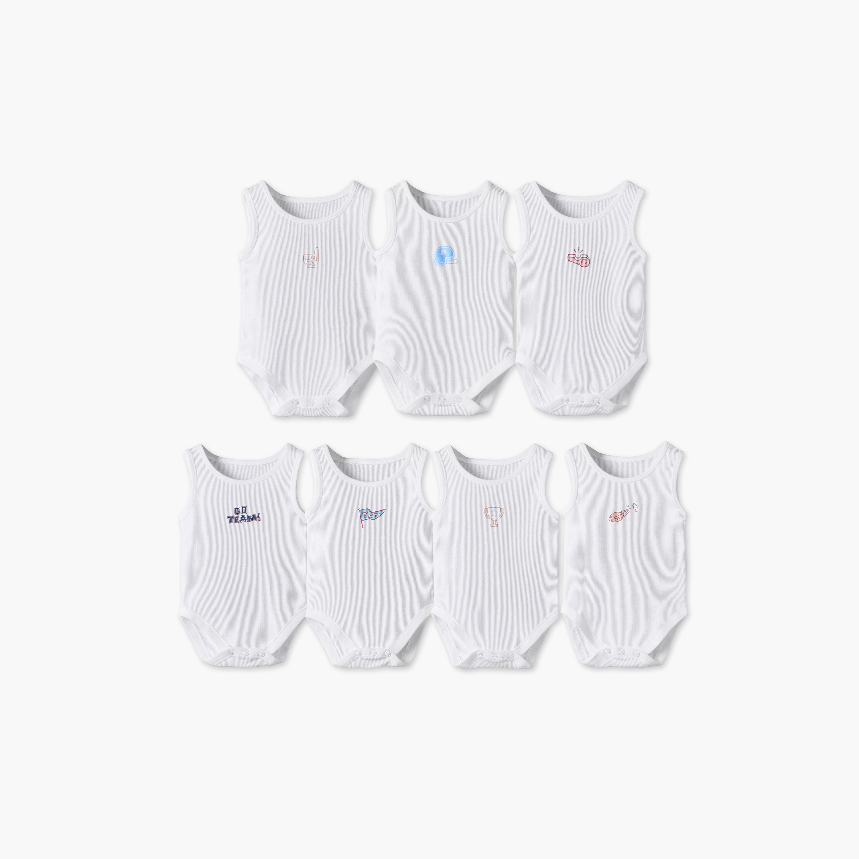 Pack of 7 Juniors Round Neck Sleeveless Bodysuit with Print-baby-boys-clothing-bodysuits-image-1