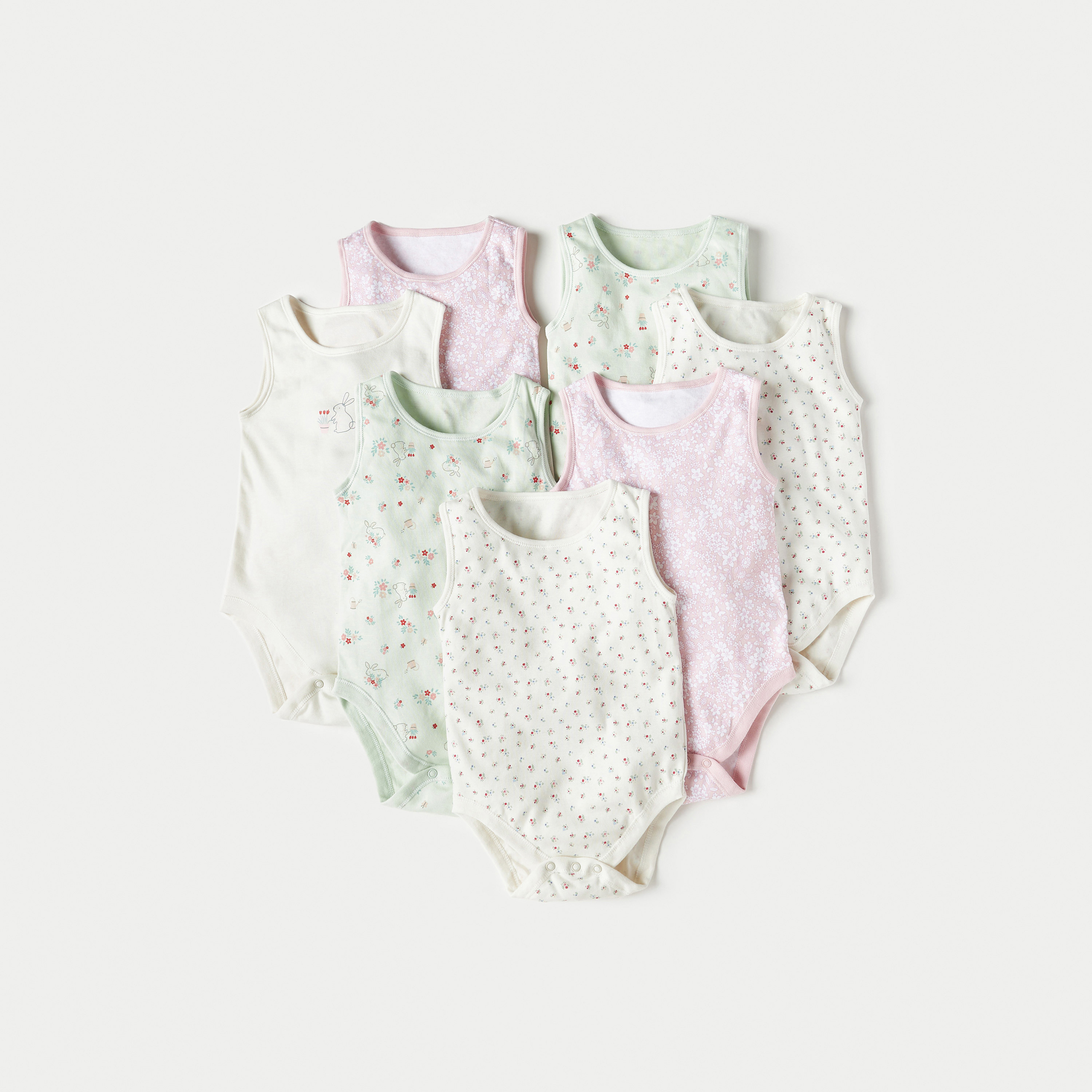 Juniors Printed Sleeveless Cotton Bodysuit - Set of 7-baby-girls-clothing-bodysuits-image-1