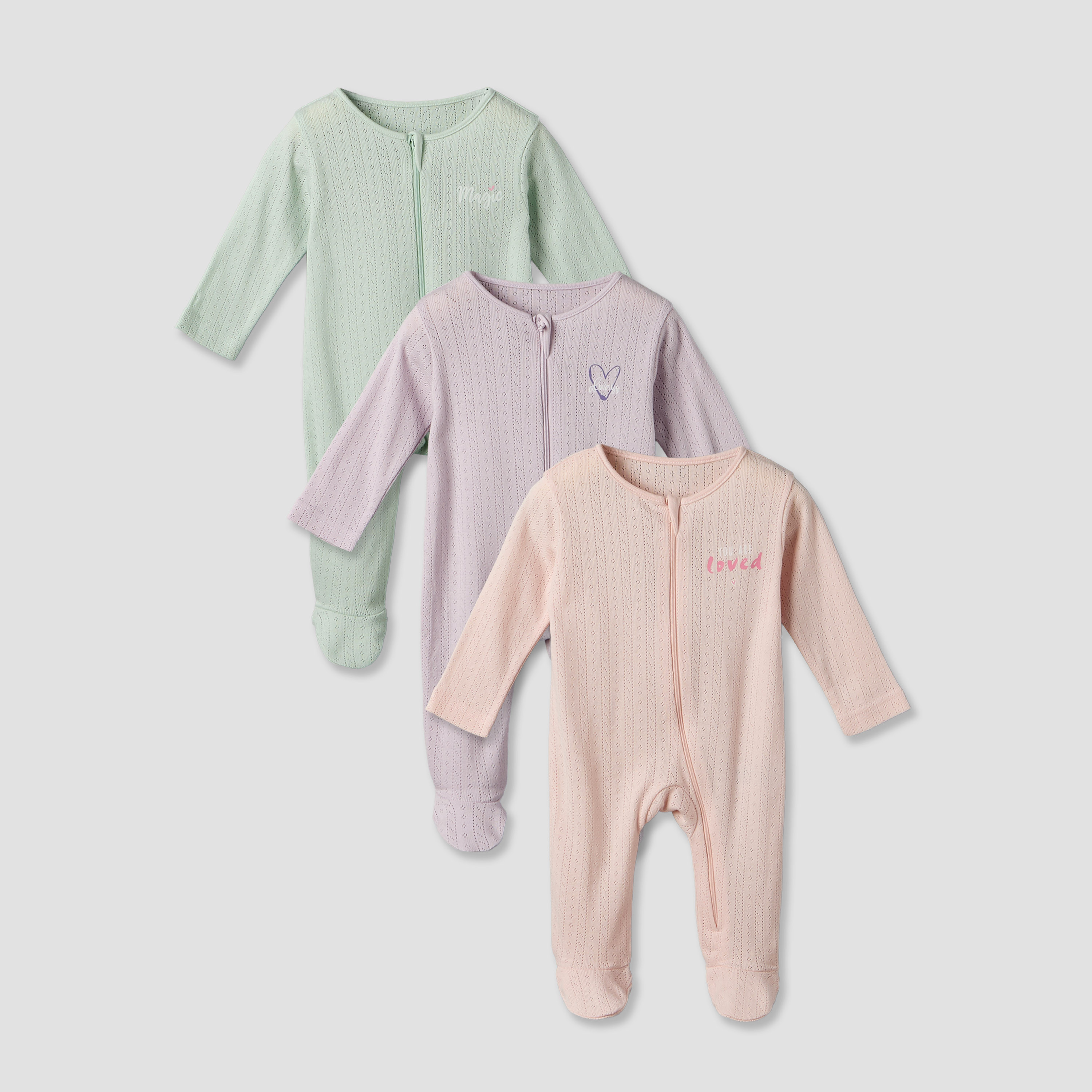 Pack of 3 Juniors Cotton Round Neck Long Sleeves Sleepsuit with Zip Closure-baby-girls-clothing-nightwear-sleepsuits-image-1