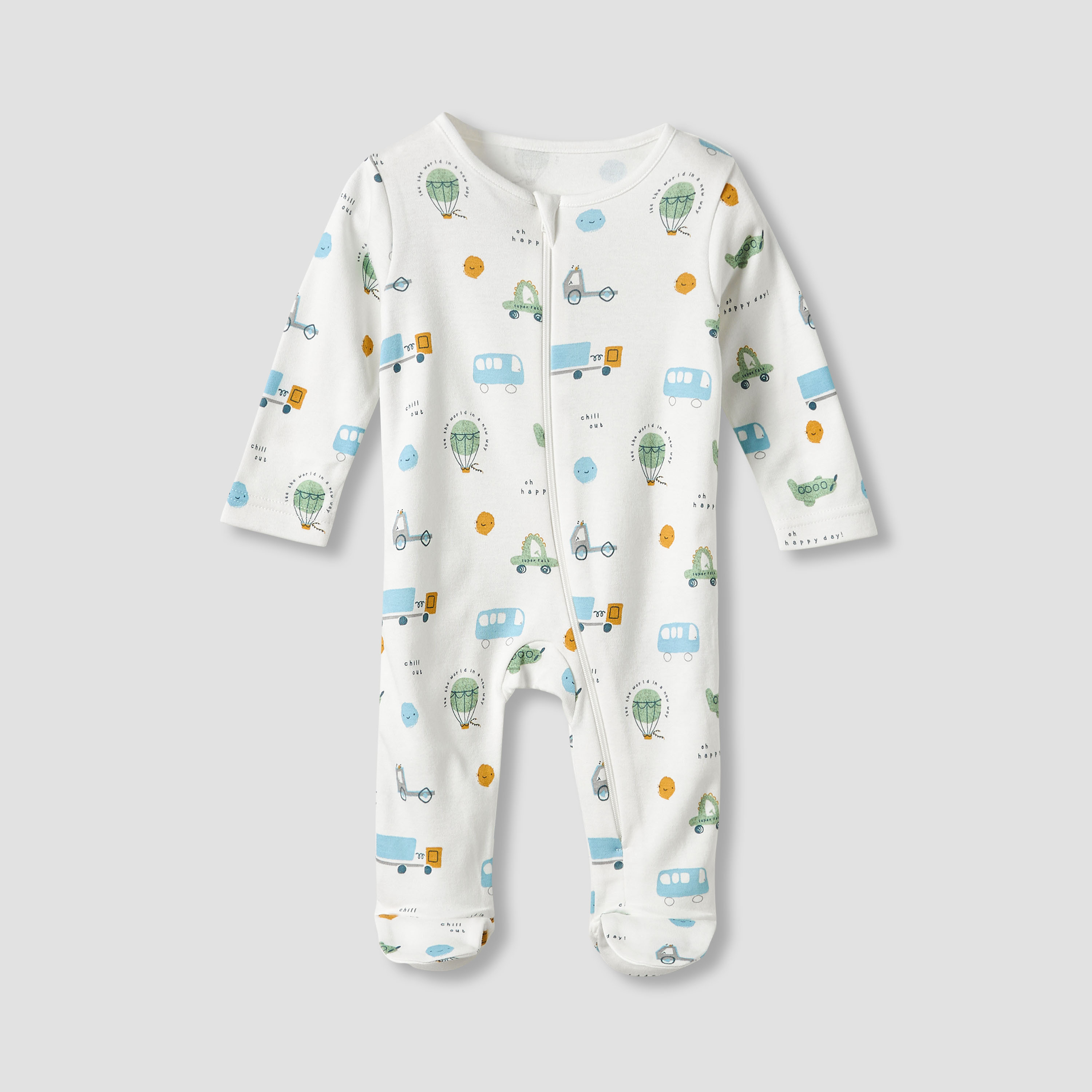 بدلات نوم بياقة مستديرة ومغلقة القدمين - أكمام طويلة - قطن من جونيورز - طقم 3 قطع-baby-boys-clothing-nightwear-sleepsuits-image-2