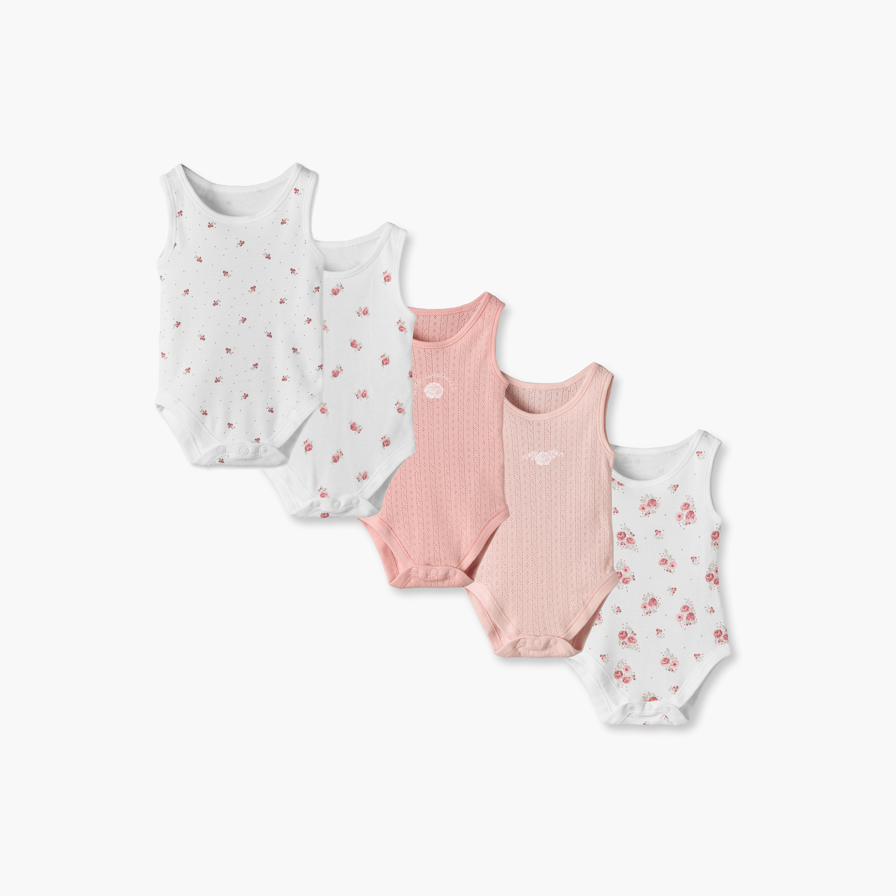 Pack of 5 Juniors Crew Neck Sleeveless Bodysuit with Floral Print-baby-girls-clothing-bodysuits-image-1