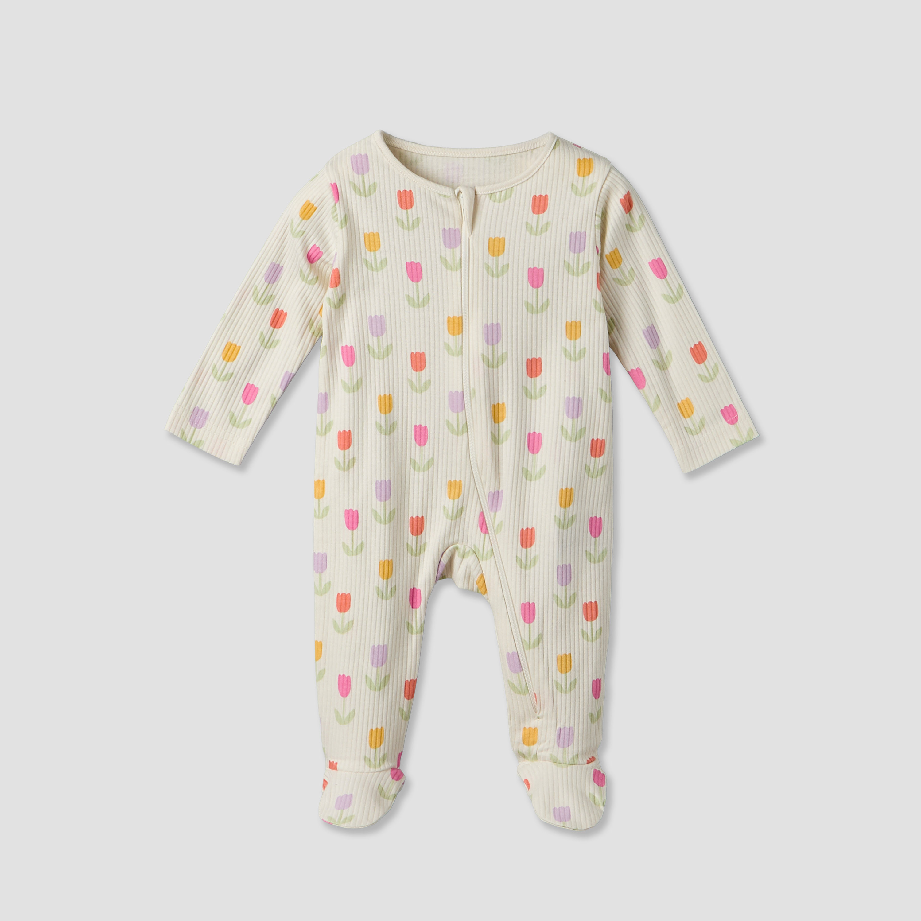 Pack of 3 Juniors Cotton Round Neck Long Sleeves Sleepsuit with Zip Closure-baby-girls-clothing-nightwear-sleepsuits-image-5