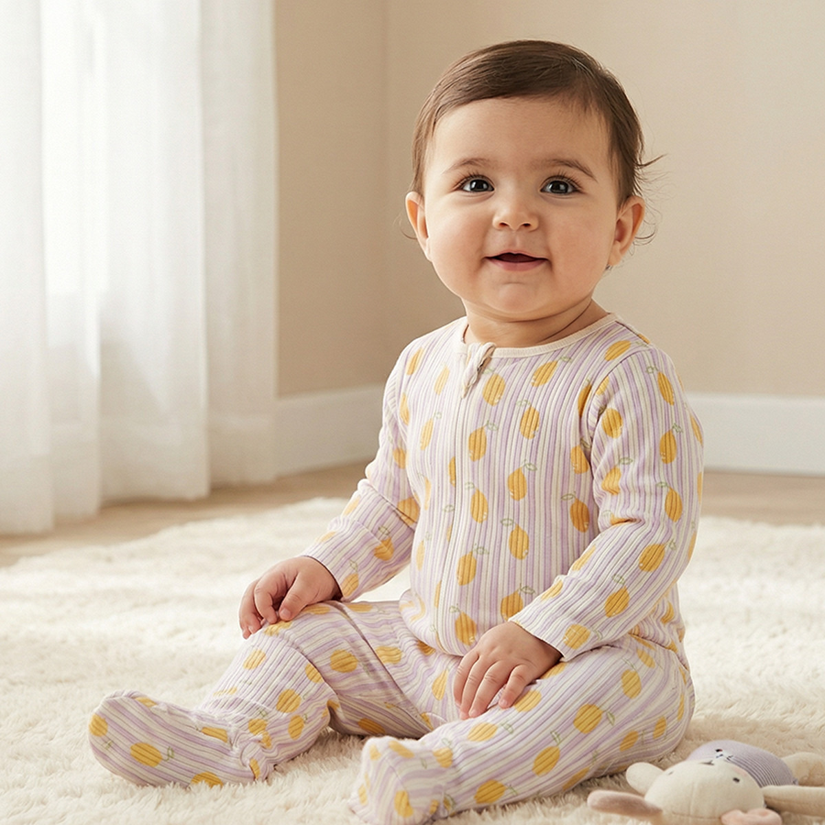 Pack of 3 Juniors Cotton Round Neck Long Sleeves Sleepsuit with Zip Closure-baby-girls-clothing-nightwear-sleepsuits-image-2