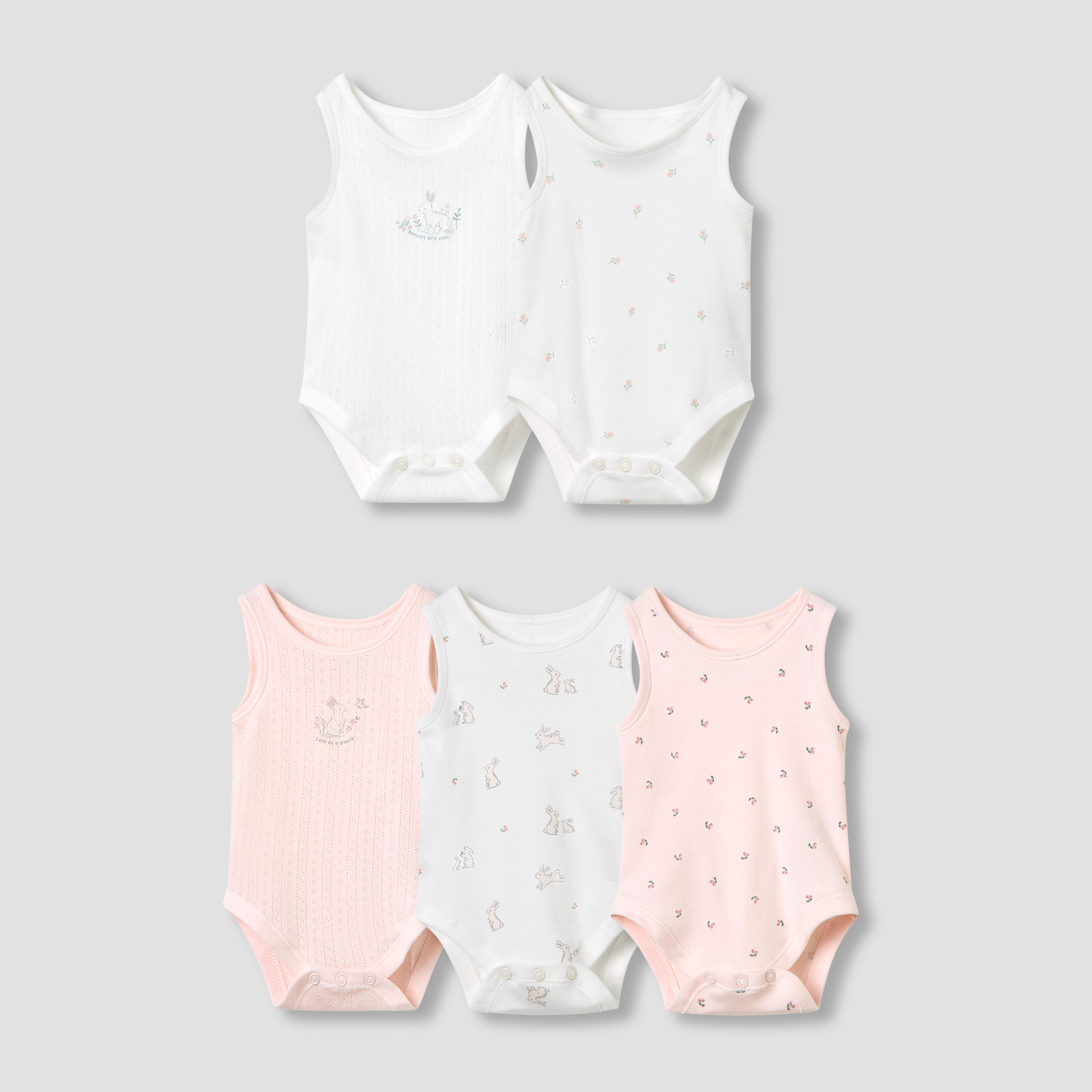 Juniors Round Neck Bodysuit with Snap Button Closure - Cotton - Sleeveless - Set of 5-promo_babyshop_Buy2for115_OMN130126-image-1