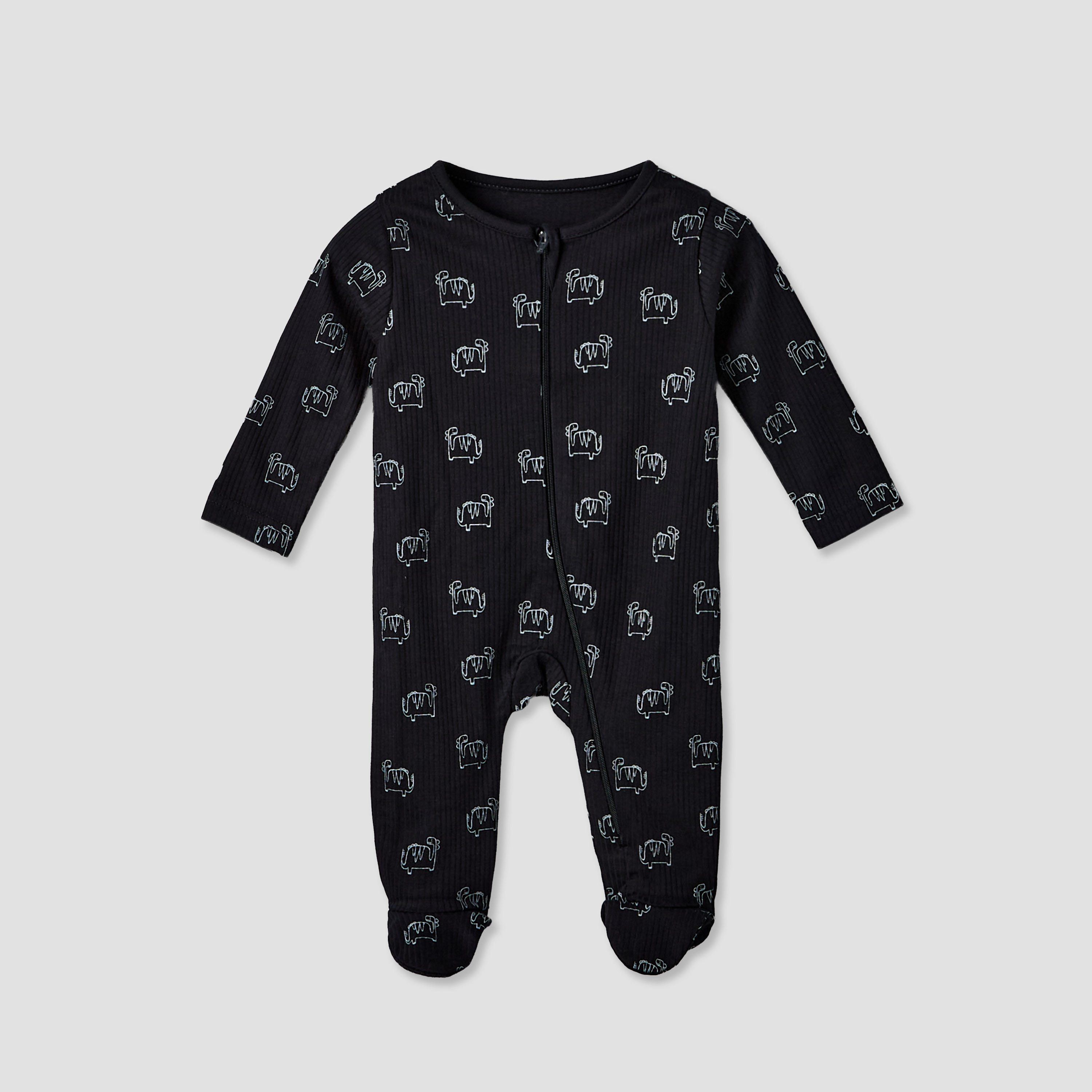 Pack of 3 Juniors Cotton Round Neck Long Sleeves Sleepsuit with Dinosaur Print-baby-boys-clothing-nightwear-sleepsuits-image-3