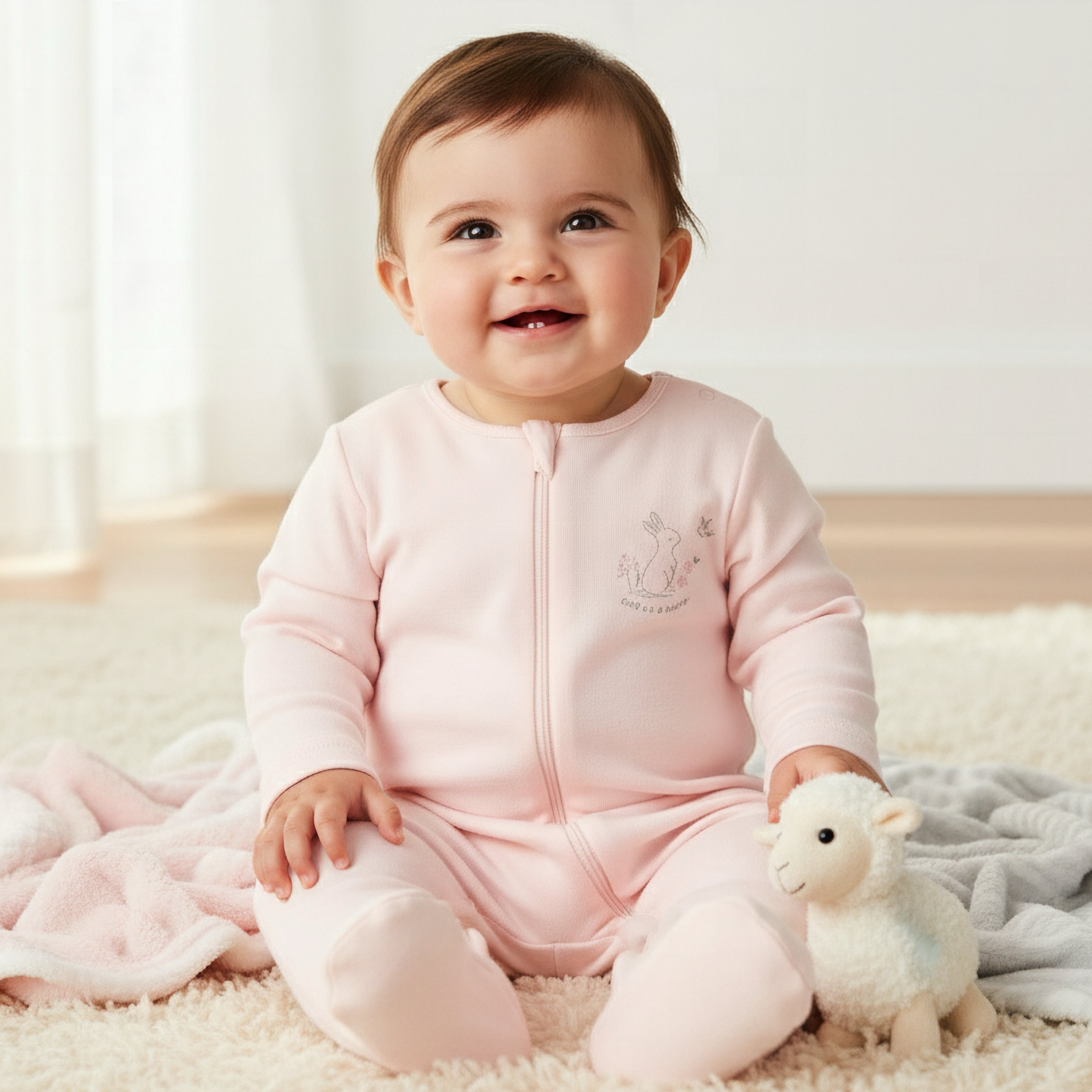 Pack of 5 Juniors Cotton Round Neck Long Sleeves Sleepsuit with Zip Closure-baby-girls-clothing-nightwear-sleepsuits-image-2