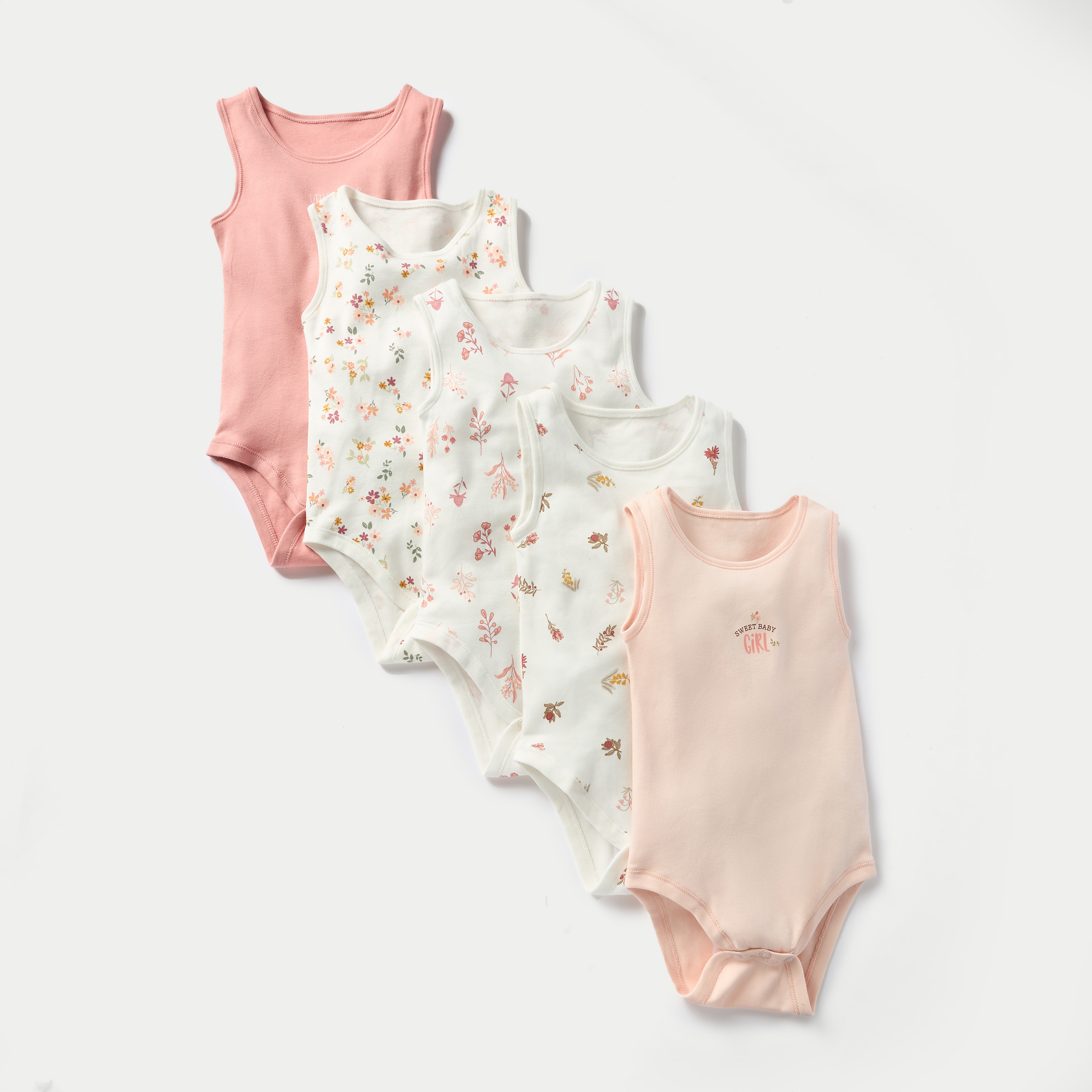 بودي سوت دون أكمام بطبعات أزهار وأزرار إغلاق كبّاسة من جونيورز - طقم 5 قطع-baby-girls-clothing-bodysuits-image-1