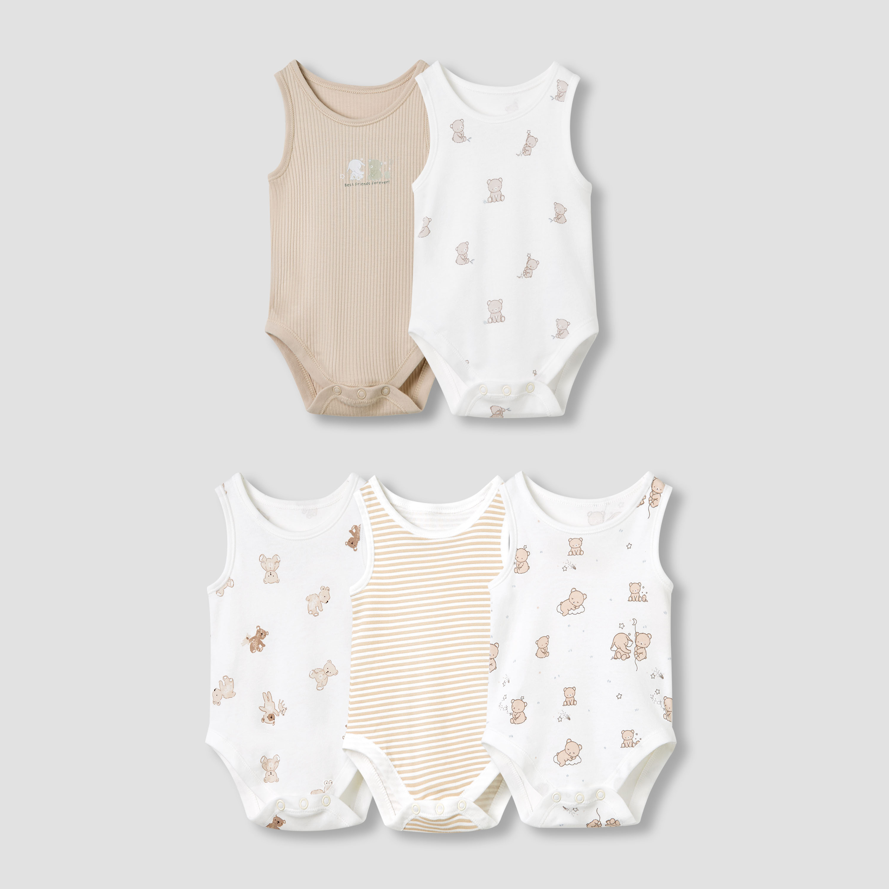 Juniors Round Neck Bodysuit with Snap Button Closure - Cotton - Sleeveless - Set of 5-baby-boys-clothing-bodysuits-image-1