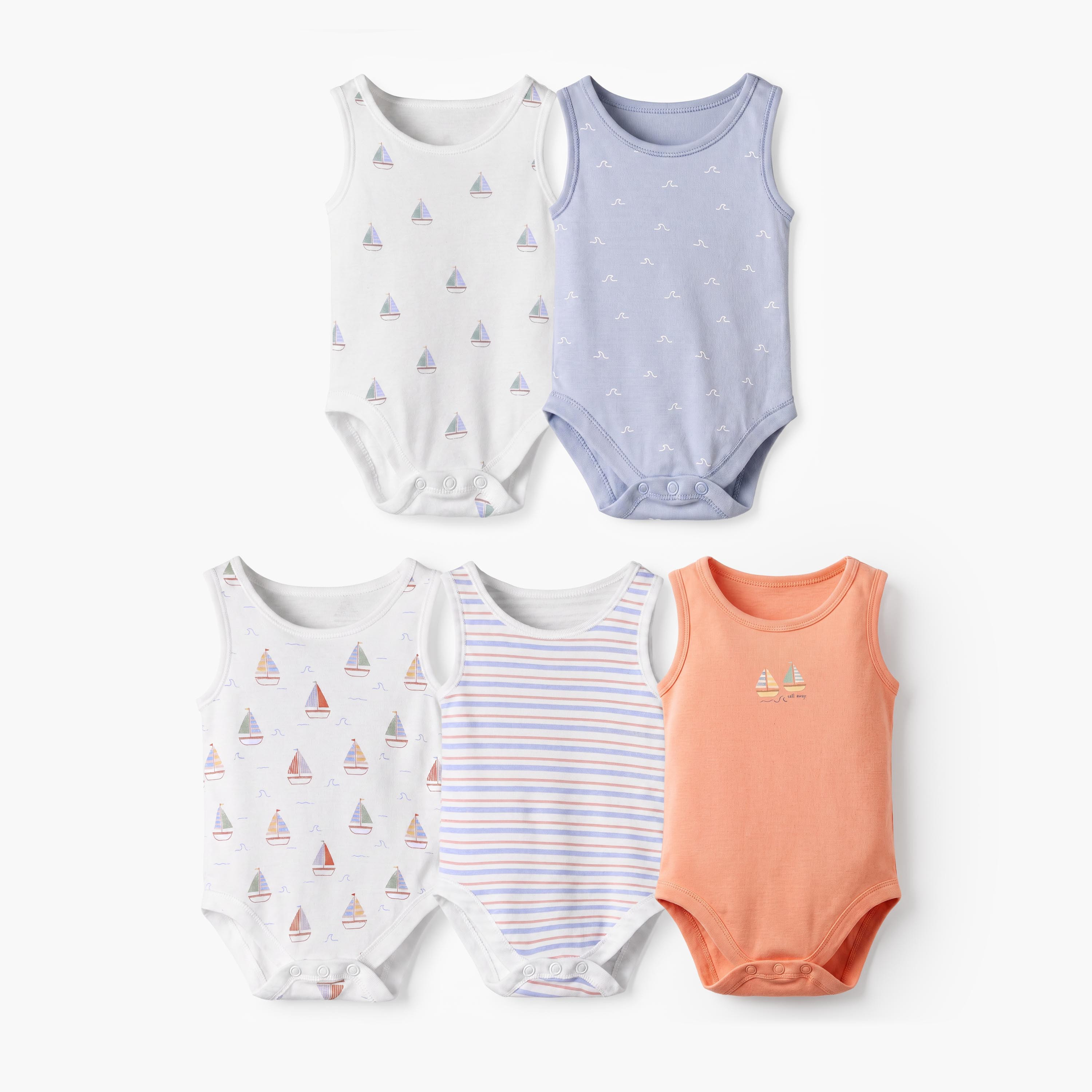 Pack of 5 Juniors Crew Neck Sleeveless Bodysuit with Nautical Print-baby-boys-clothing-bodysuits-image-1