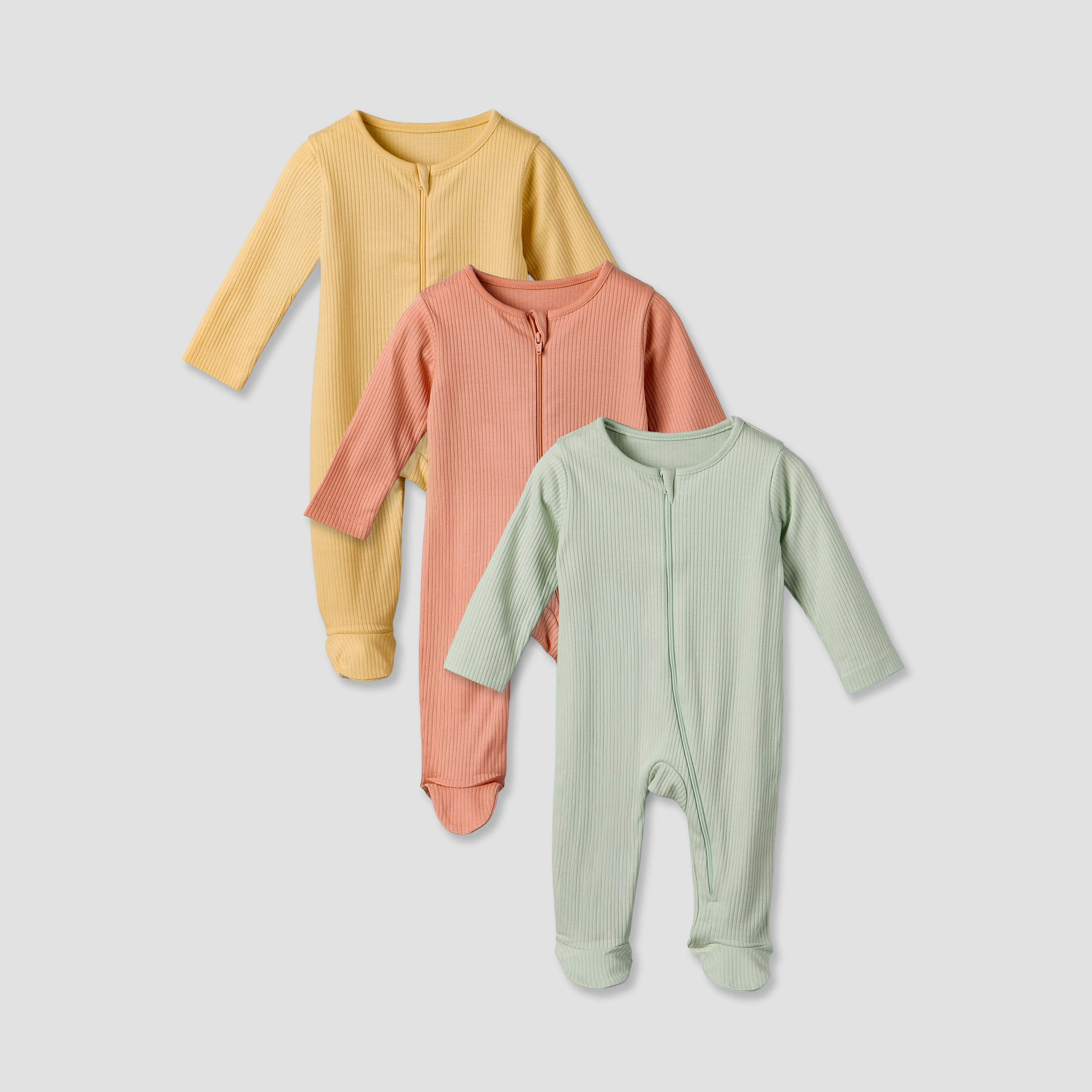 Pack of 3 Juniors Cotton Round Neck Long Sleeves Sleepsuit with Ribbed Design-baby-boys-clothing-nightwear-sleepsuits-image-1