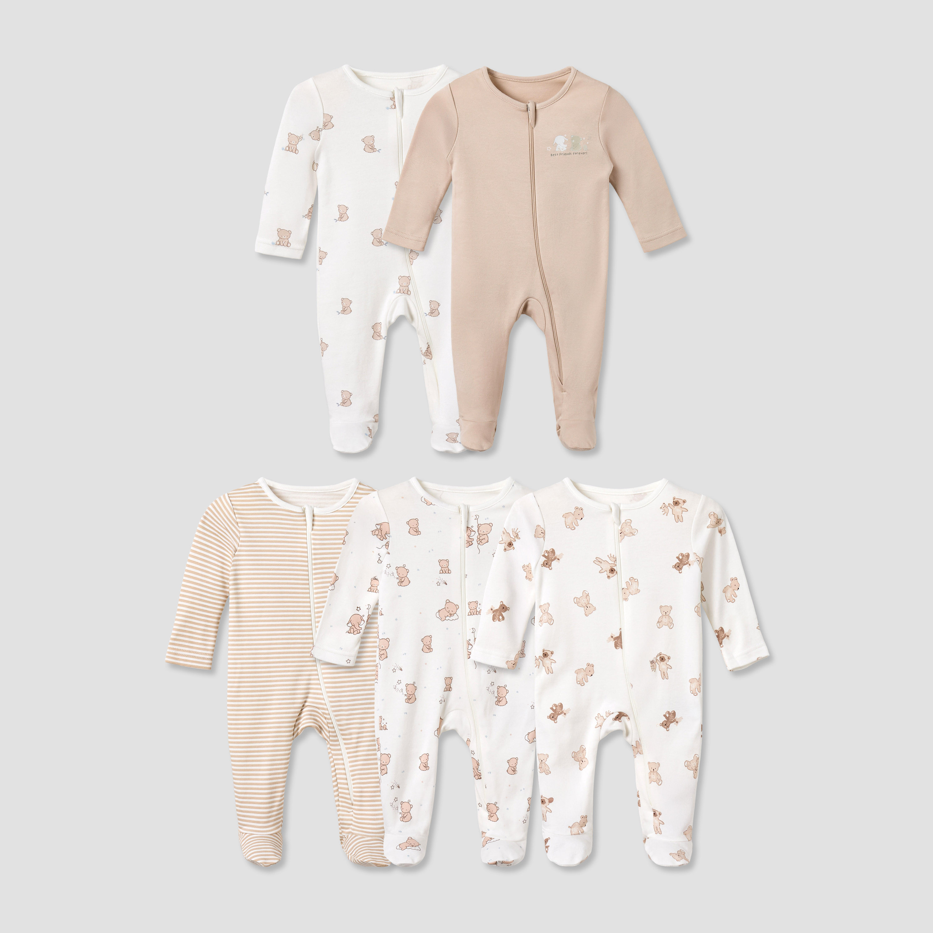 Pack of 5 Juniors Cotton Round Neck Long Sleeves Sleepsuit with Fun Print-baby-boys-clothing-nightwear-sleepsuits-image-1