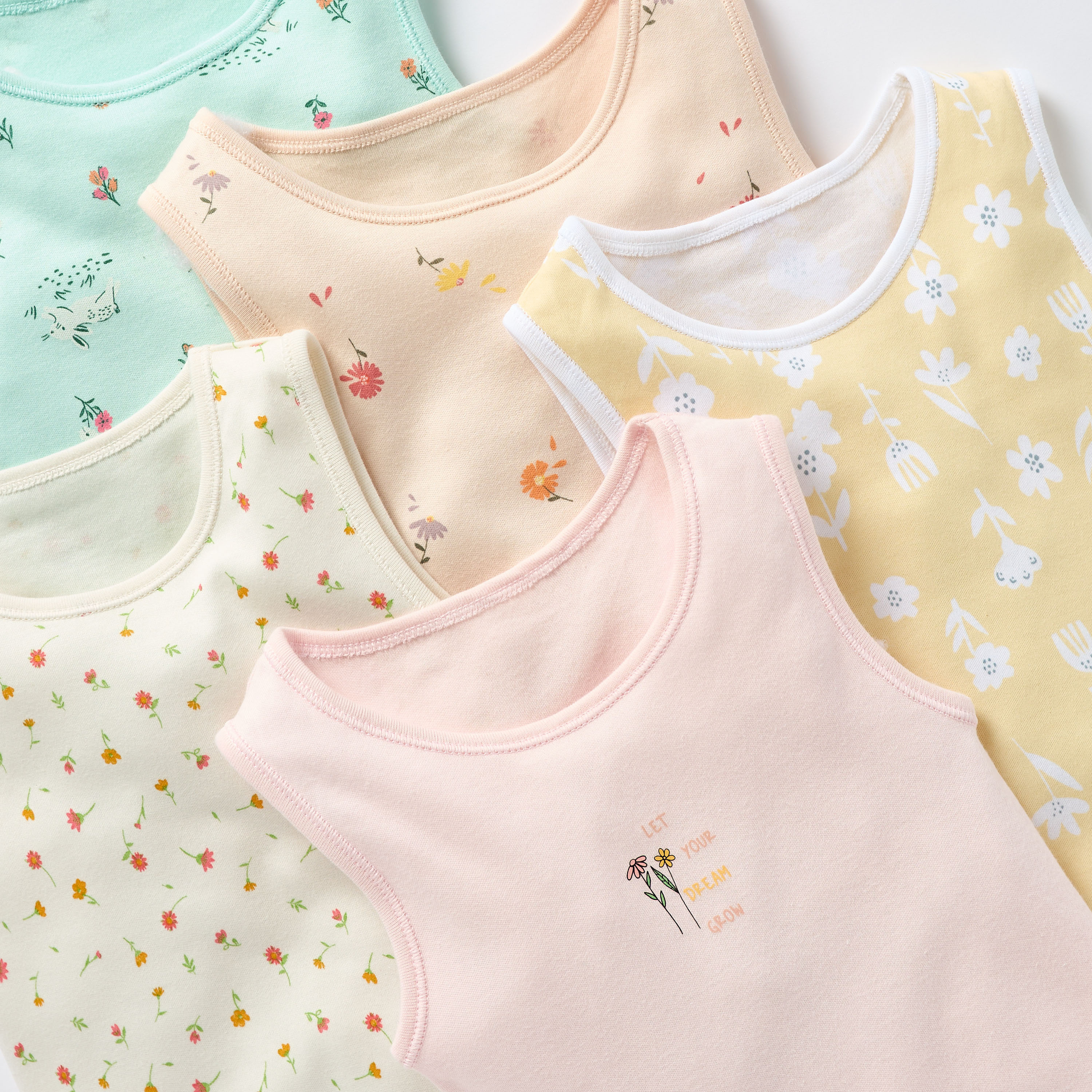 Juniors Floral Print Sleeveless Bodysuit with Snap Button Closure - Set of 5-baby-girls-clothing-bodysuits-image-3