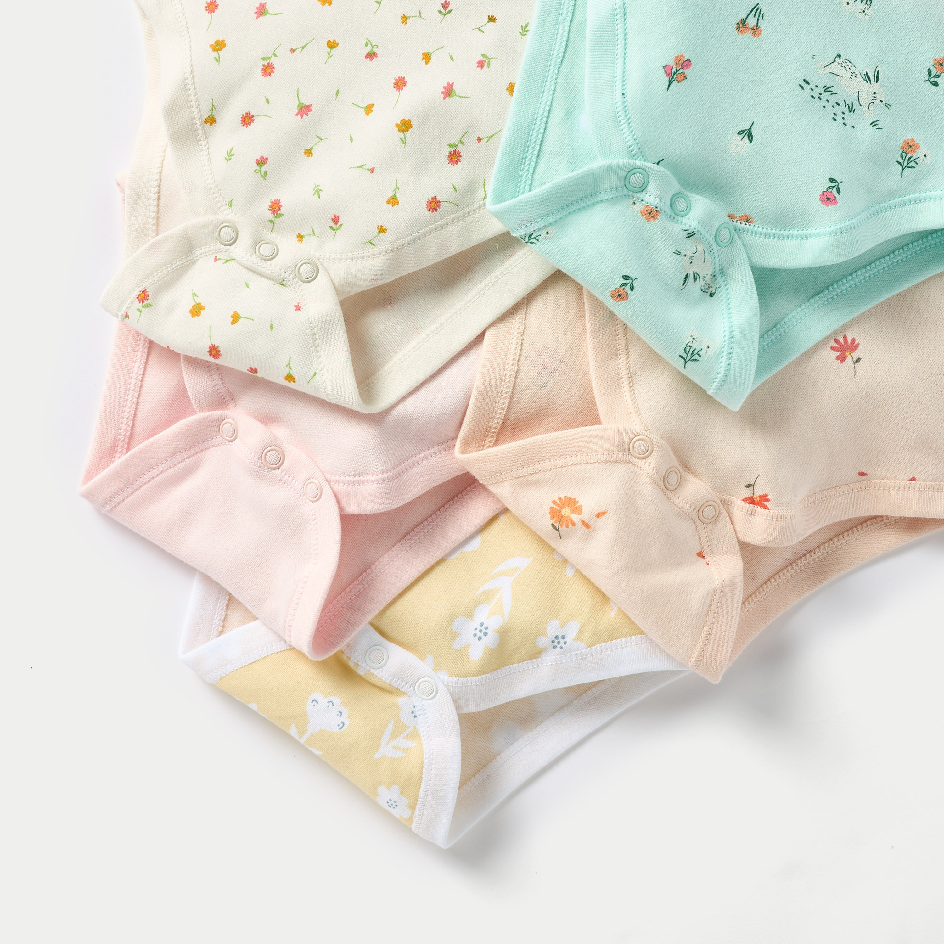 Juniors Floral Print Sleeveless Bodysuit with Snap Button Closure - Set of 5-baby-girls-clothing-bodysuits-image-4