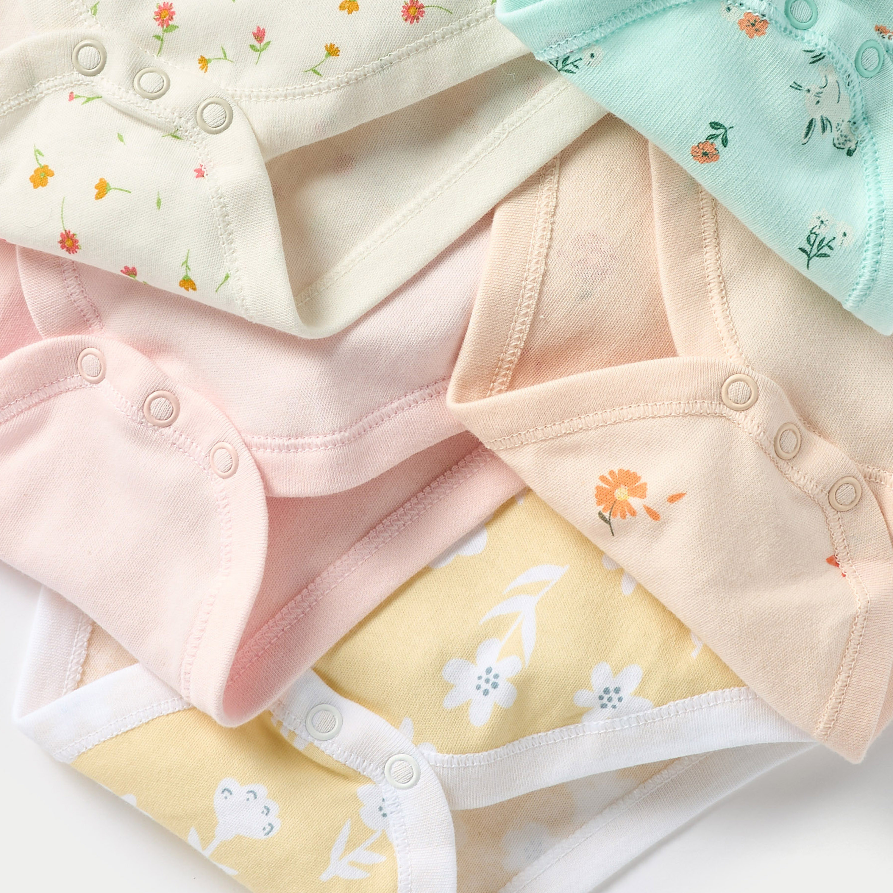 Juniors Floral Print Sleeveless Bodysuit with Snap Button Closure - Set of 5-baby-girls-clothing-bodysuits-image-5