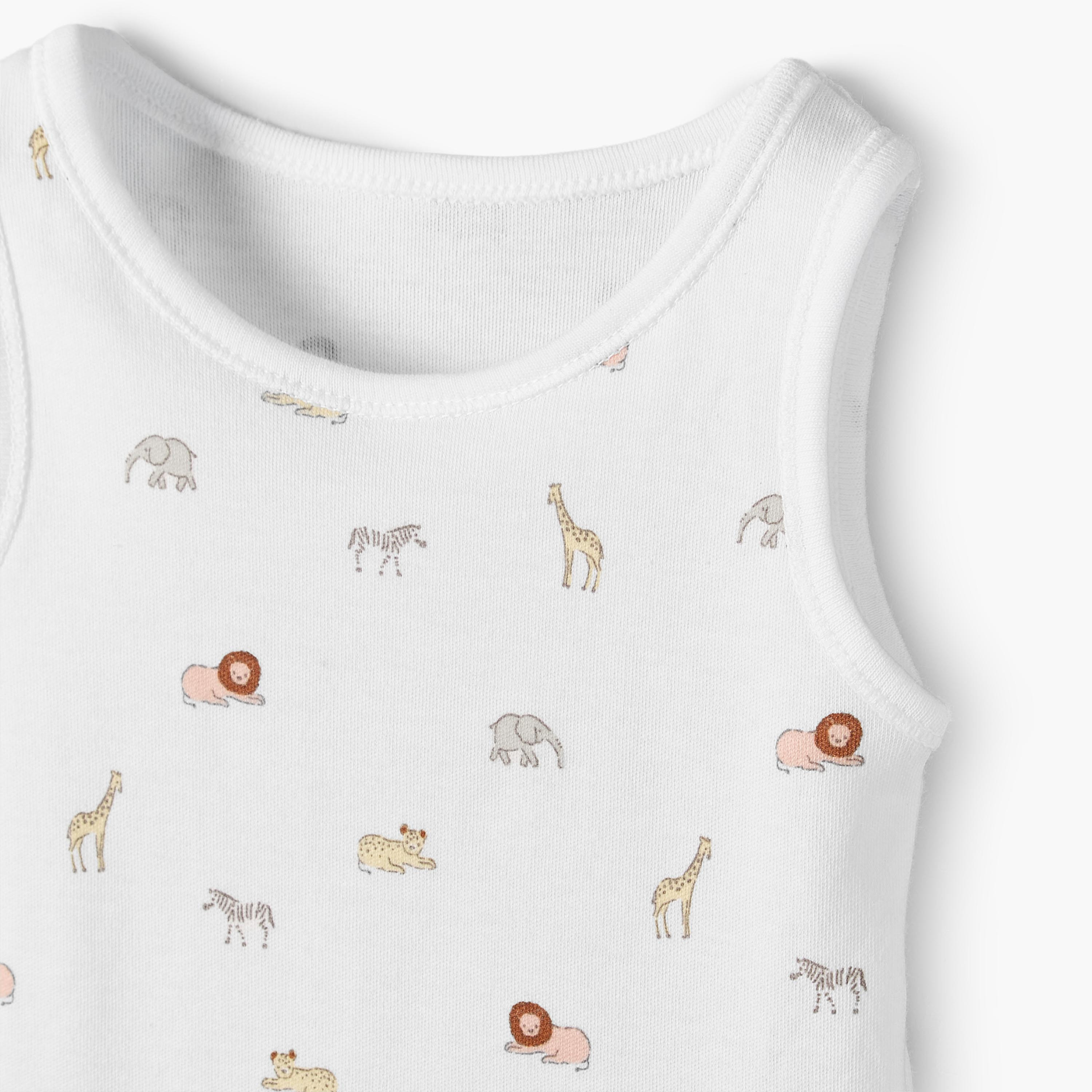Pack of 5 Juniors Crew Neck Sleeveless Bodysuit with Safari Print-baby-boys-clothing-bodysuits-image-6