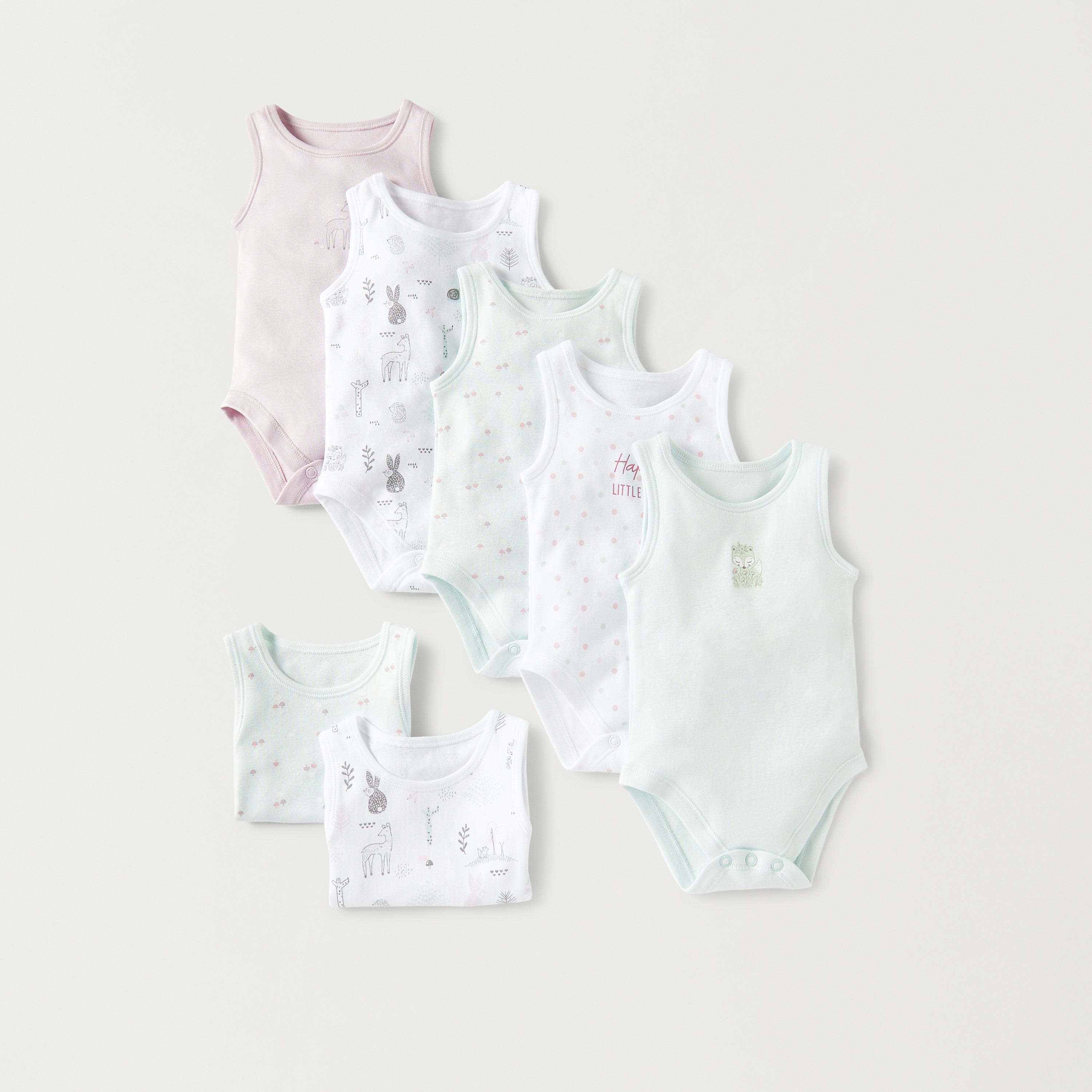 بودي سوت دون أكمام بطبعات من جونيورز - طقم من 7 قطع-baby-girls-clothing-bodysuits-image-1