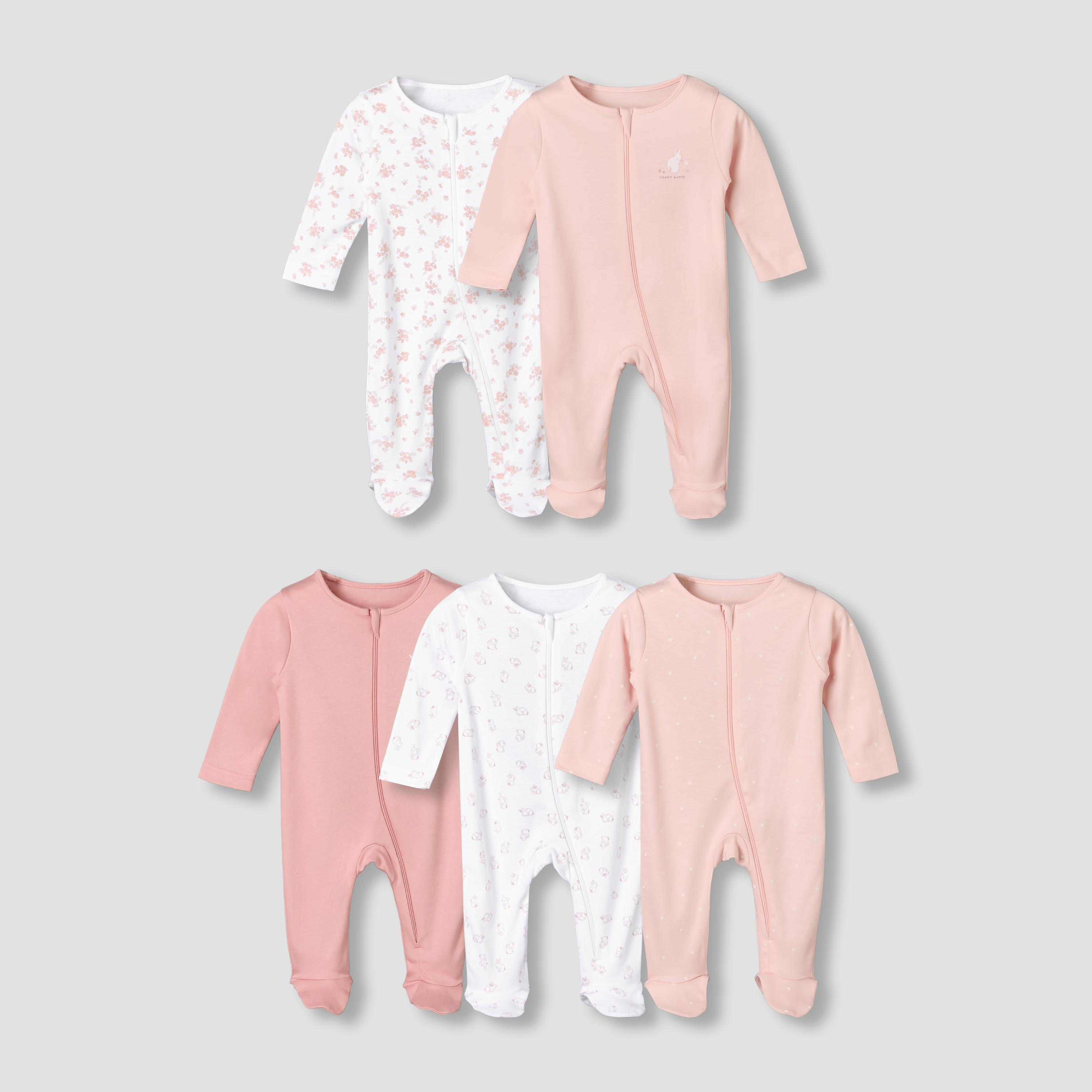 Pack of 5 Juniors Cotton Crew Neck Long Sleeves Sleepsuit with Assorted Print-baby-girls-clothing-nightwear-sleepsuits-image-1