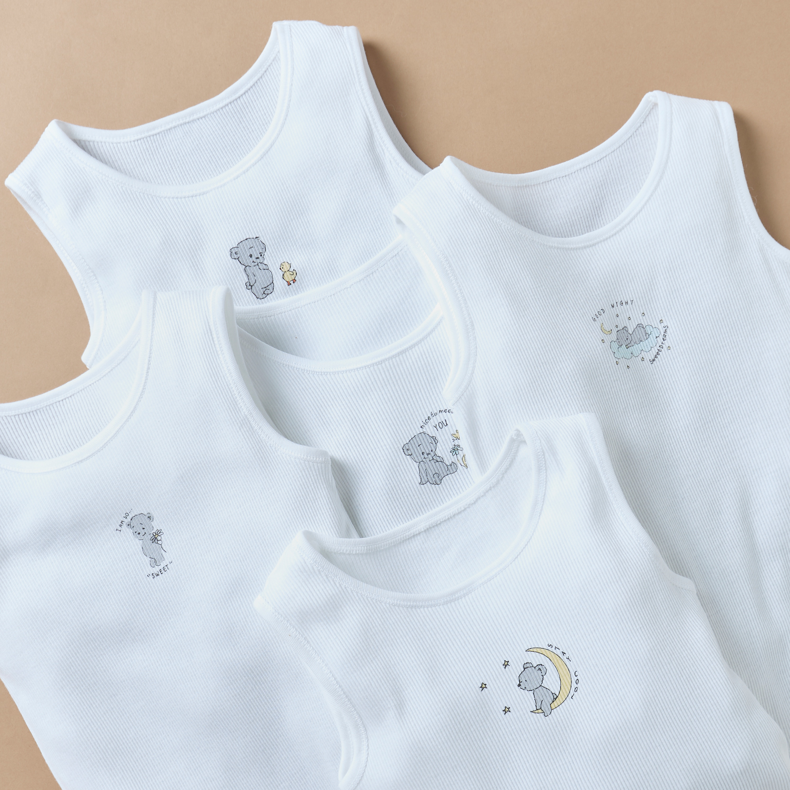 Juniors Bear Print Sleeveless Bodysuit with Snap Button Closure - Set of 5-baby-boys-clothing-bodysuits-image-3